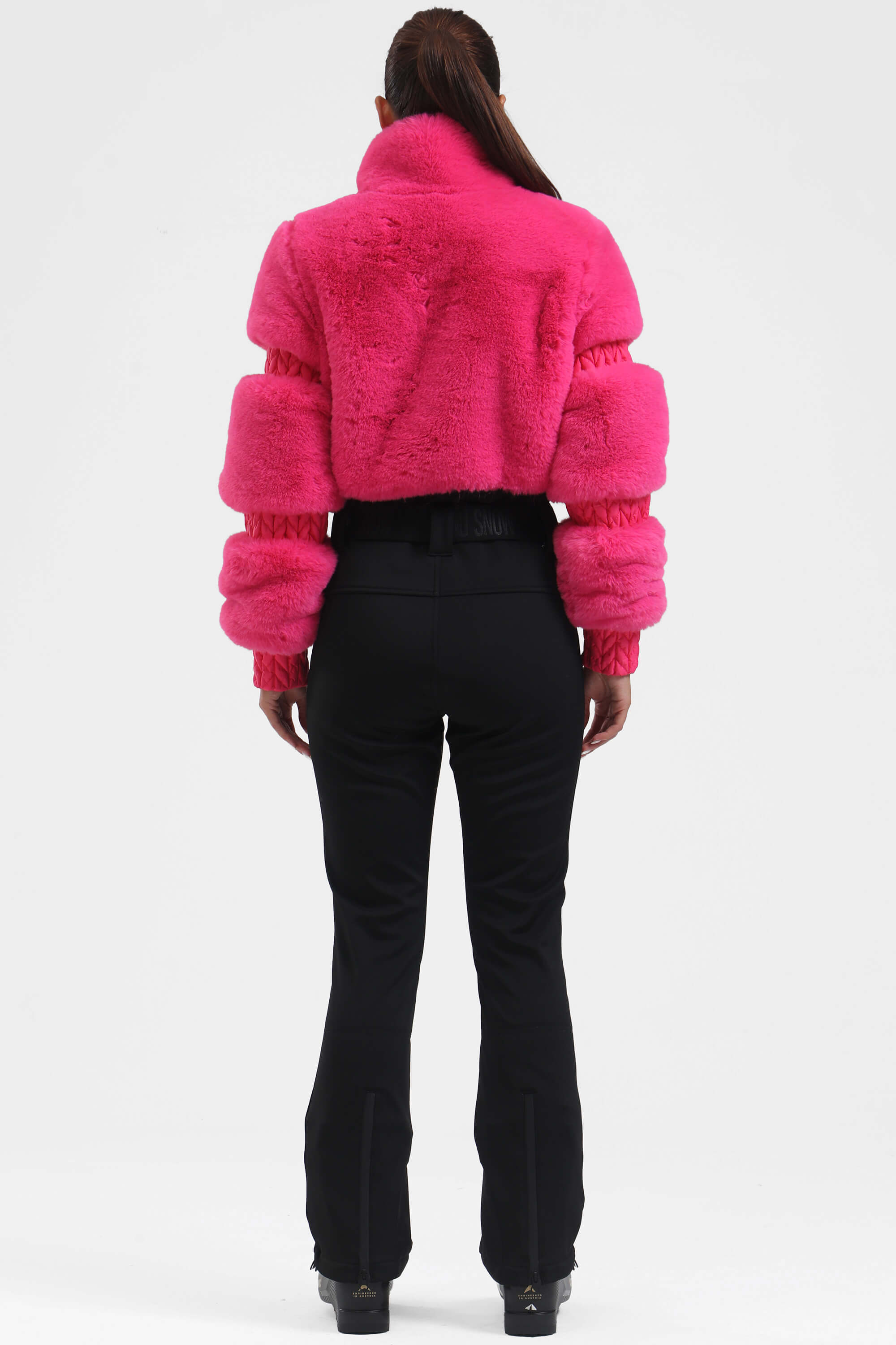 エレガントな女性用マゼンタ色フェイクファーワンピーススキースーツ