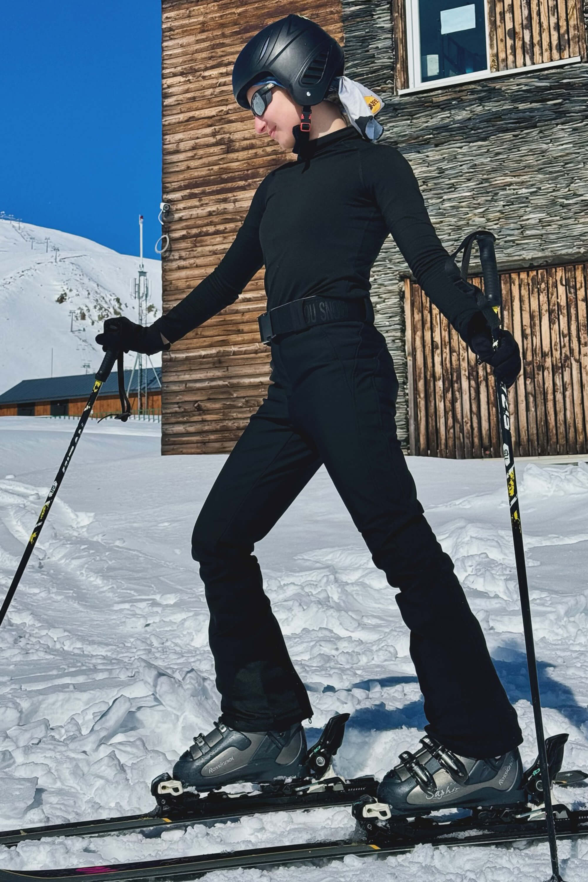 レディース ブラック ウェアラブル スリムフィット フリース裏地付き