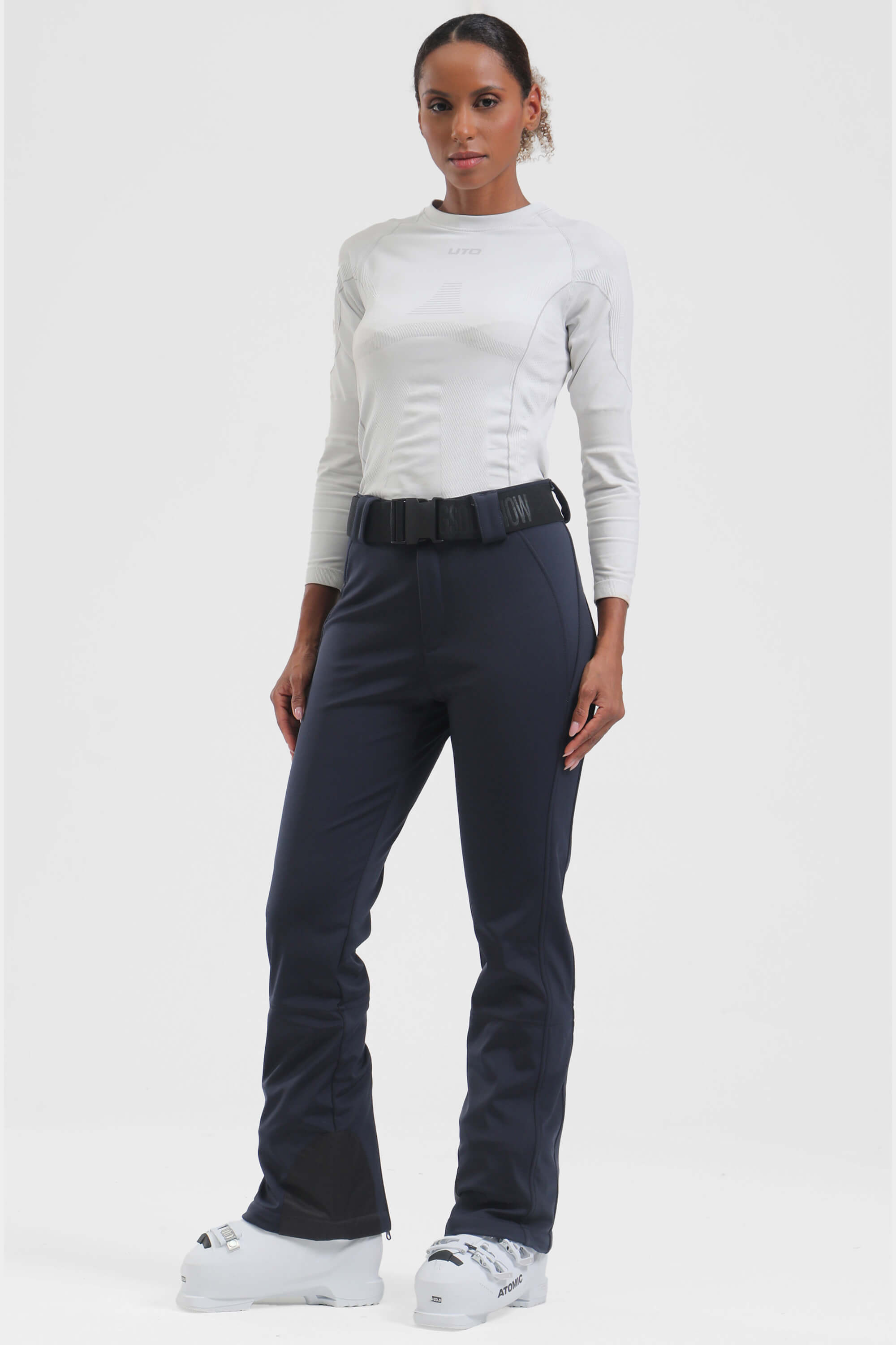 レディース ネイビーブルー ウェアラブル スリムフィット フリース裏地