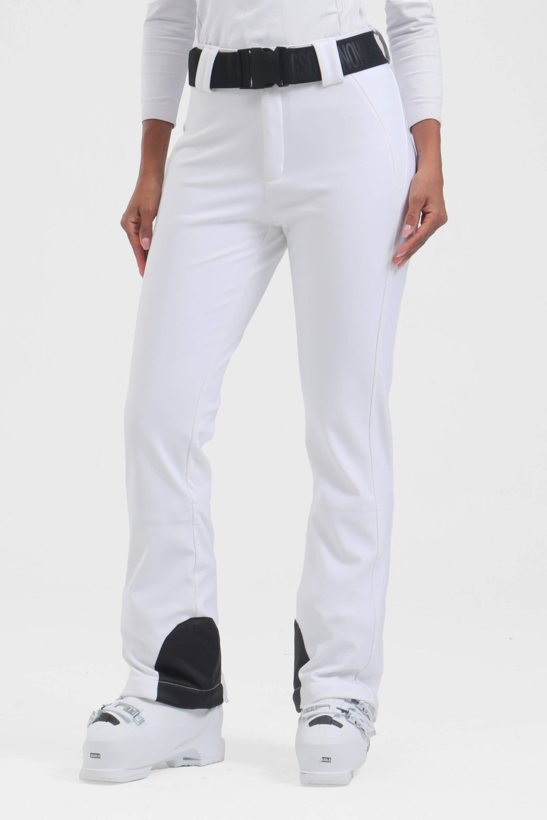 Women's White Wearable Slim Fit Fleece-lined Ski Pants