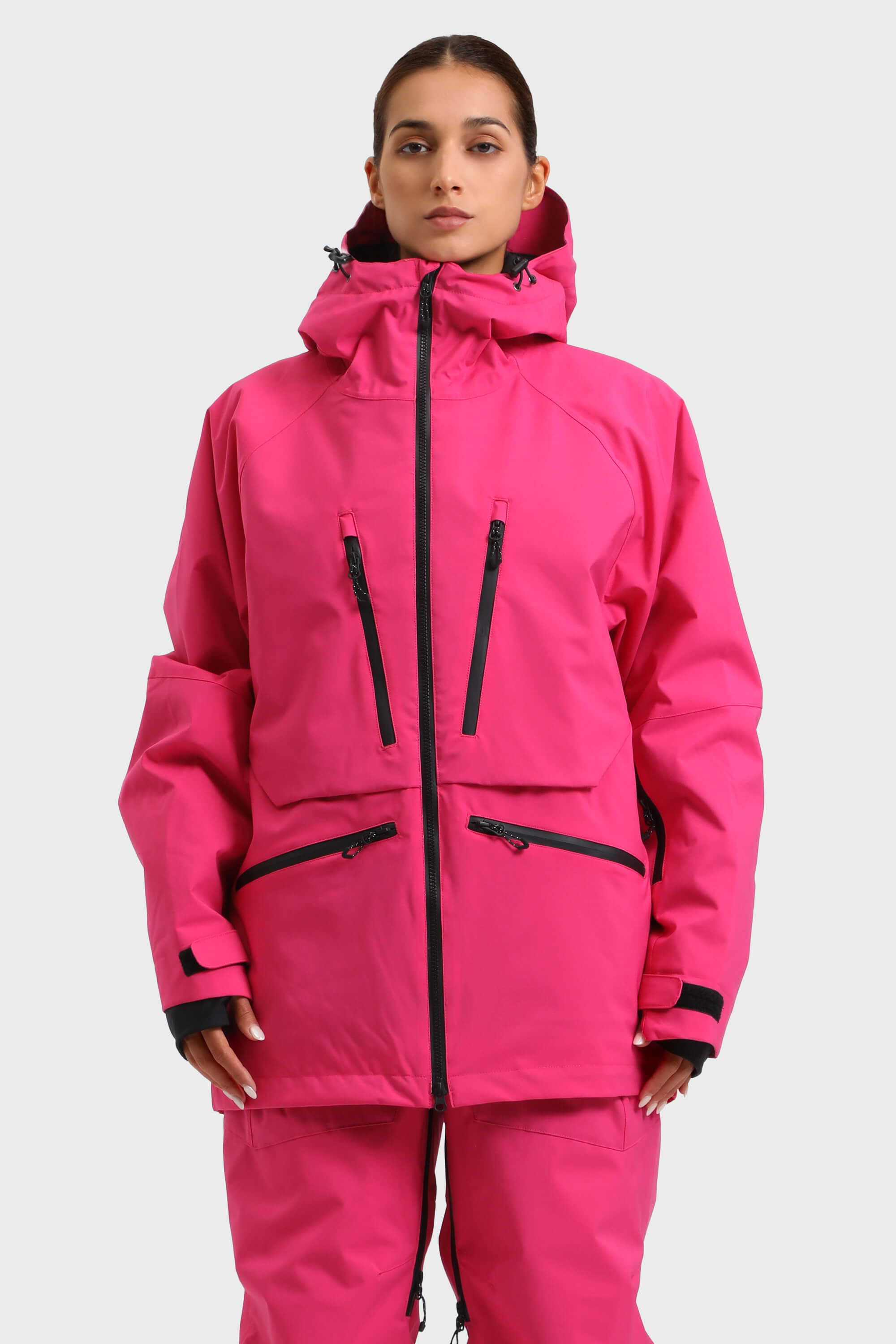Women's Neon Red Multifunctional Waterproof Insulated Snow Jacket