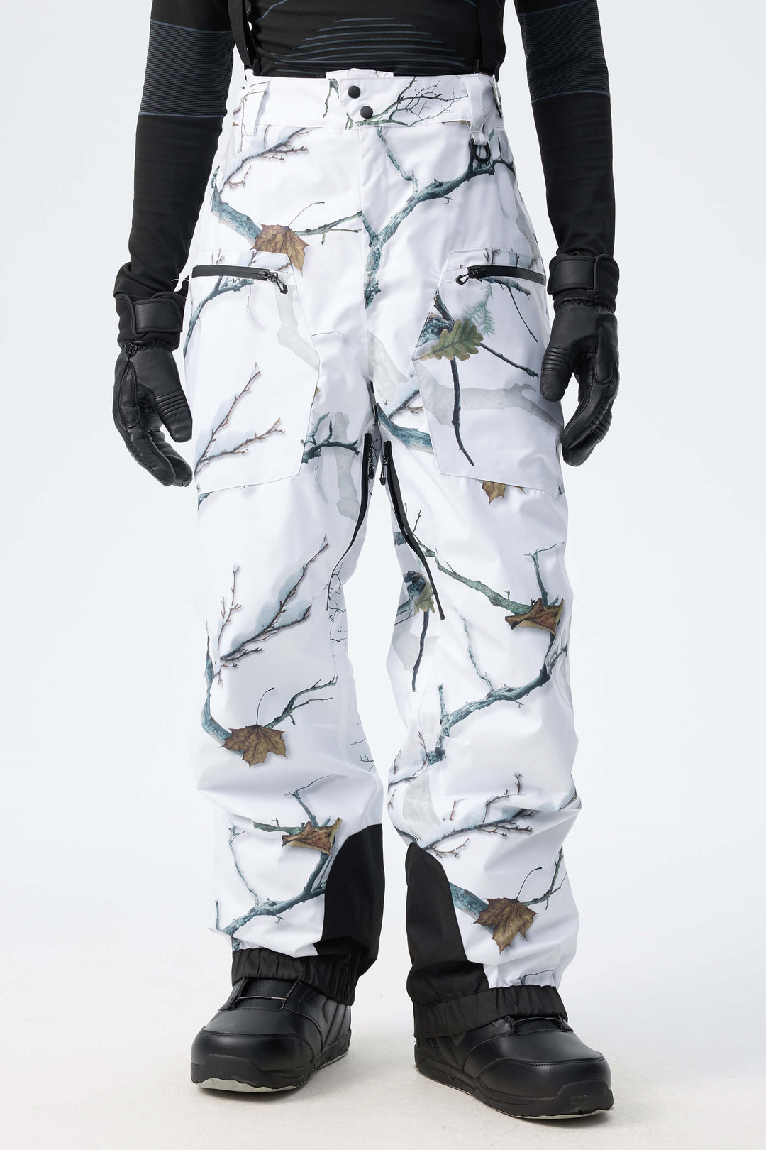Pantalon de neige baggy isolant vert armée pour homme avec bretelles amovibles 