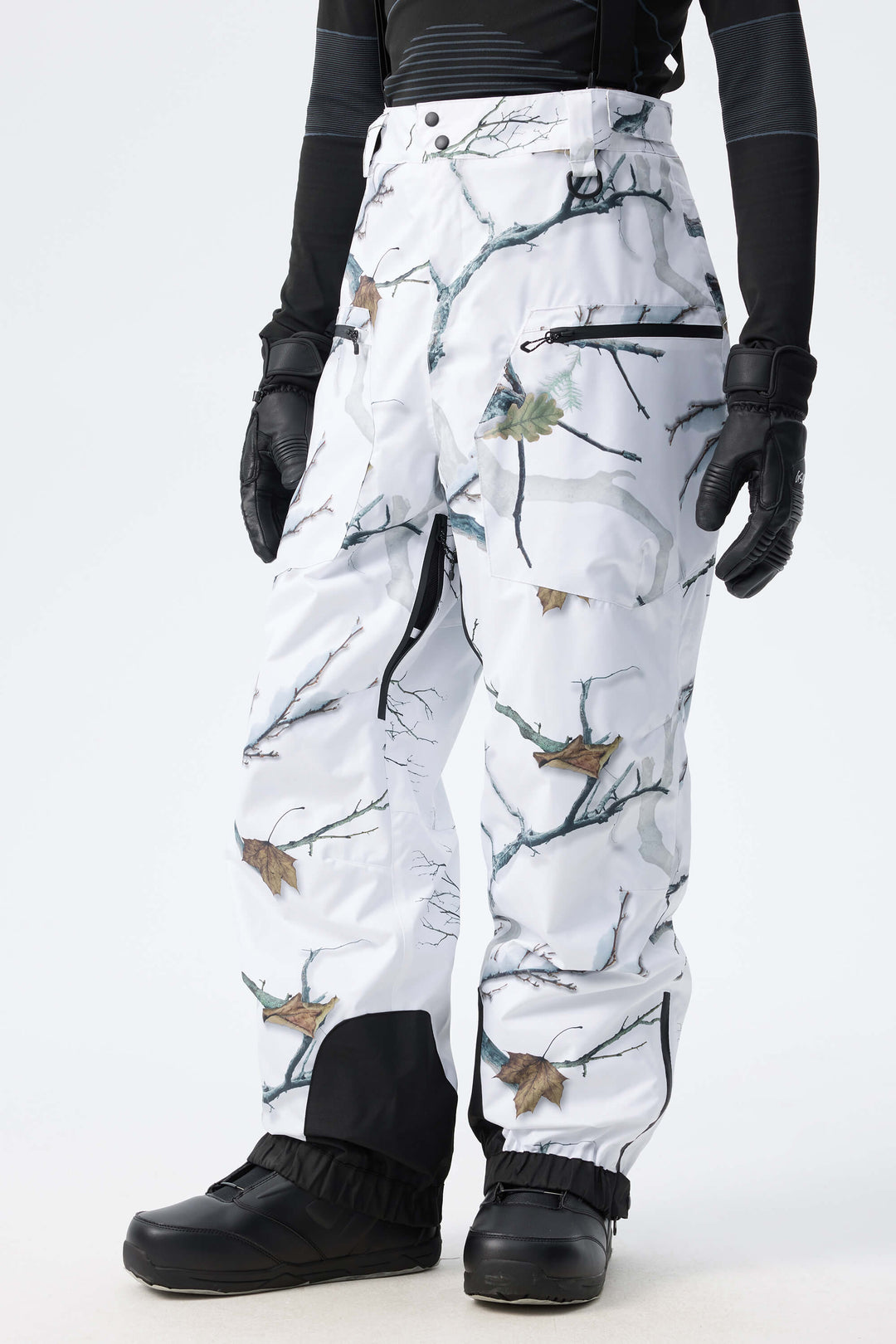 Pantalon de neige baggy isolant vert armée pour homme avec bretelles amovibles 