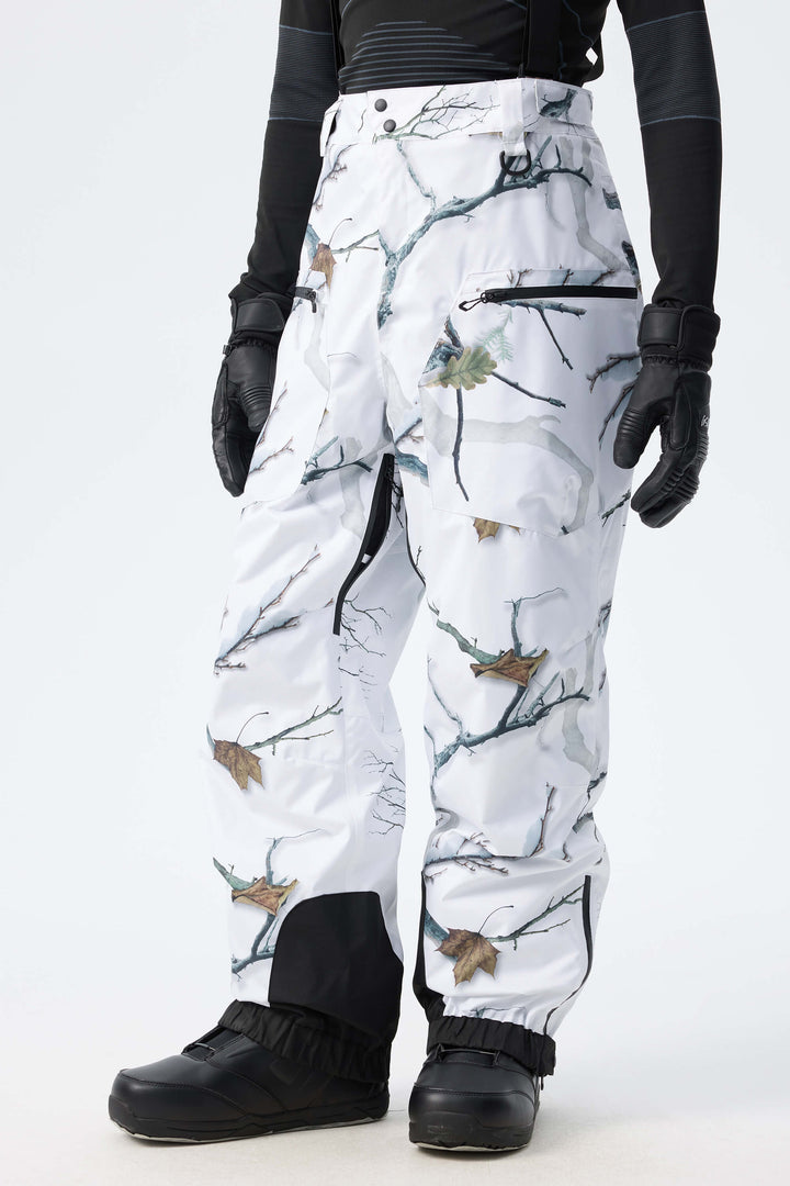 Pantalon de neige baggy isolant vert armée pour homme avec bretelles amovibles 