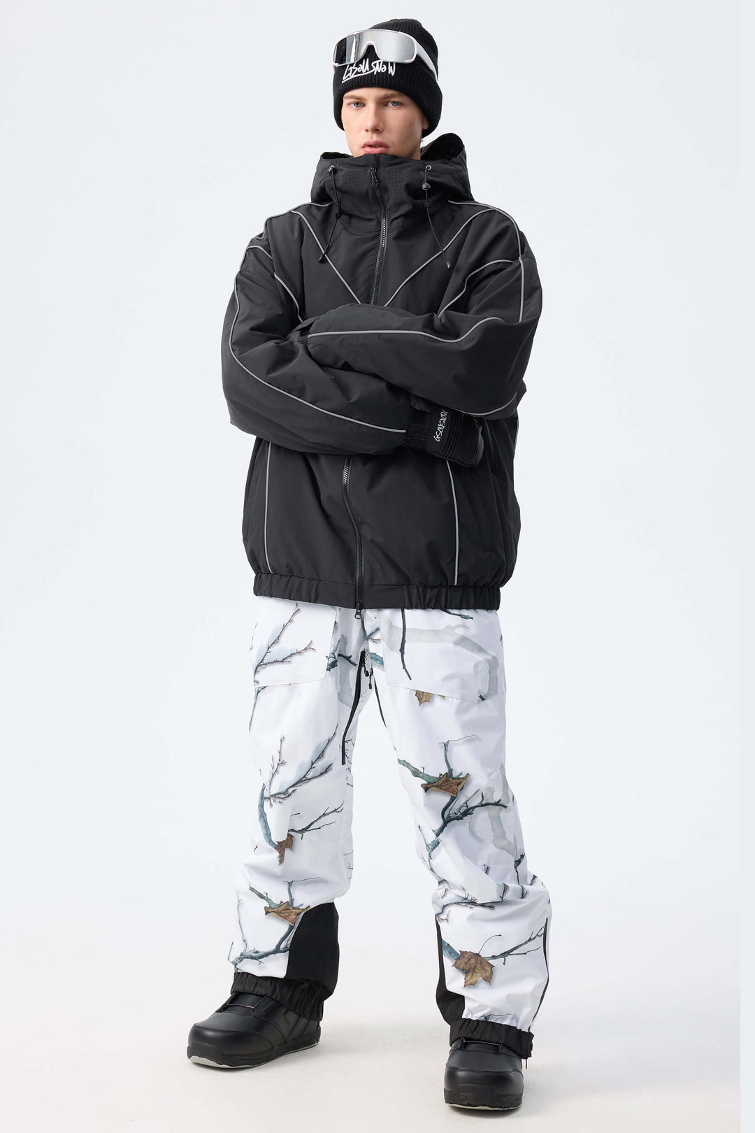 Pantalon de neige baggy isolant vert armée pour homme avec bretelles amovibles 