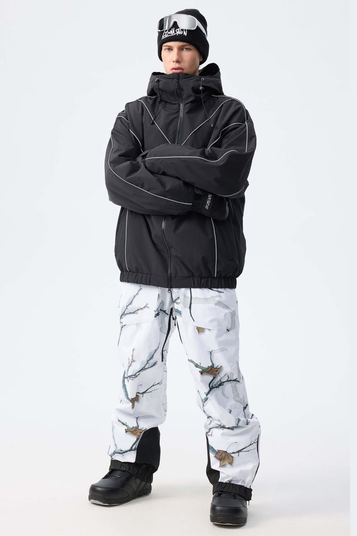 Pantalon de neige baggy isolant vert armée pour homme avec bretelles amovibles 
