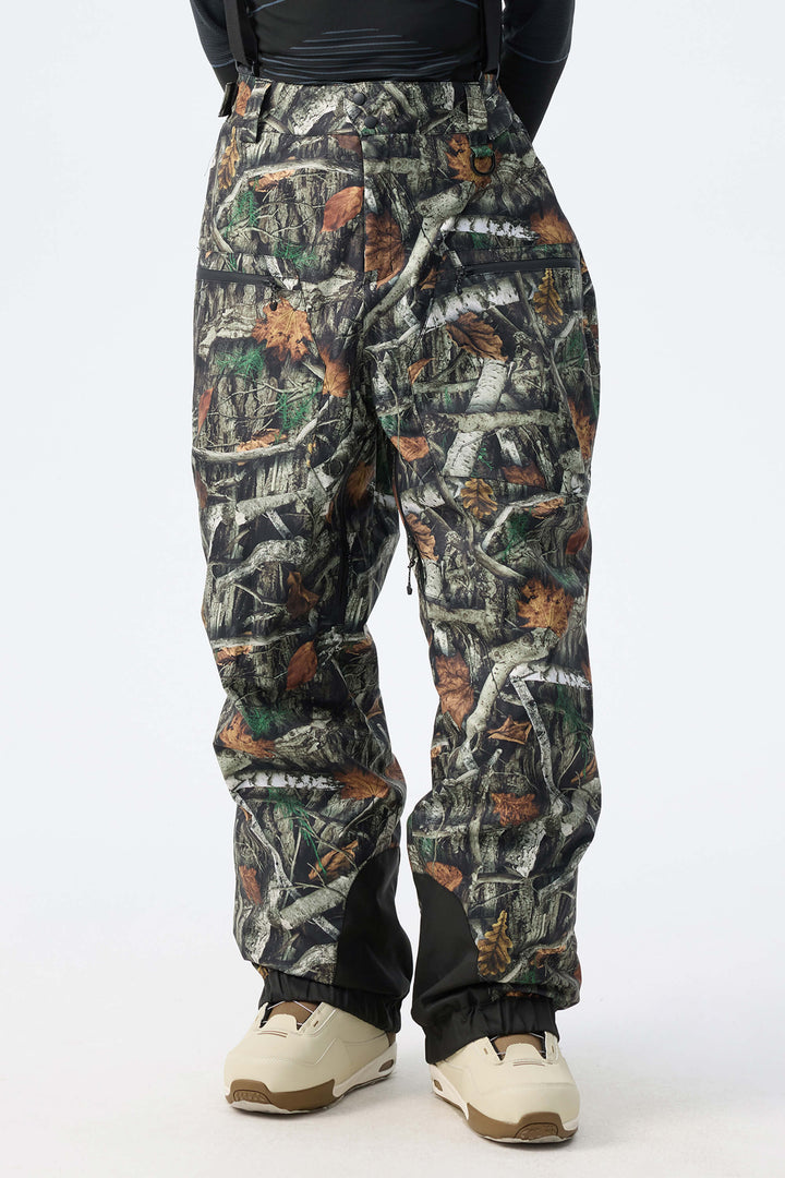 Pantalon de neige baggy isolant vert armée pour homme avec bretelles amovibles 