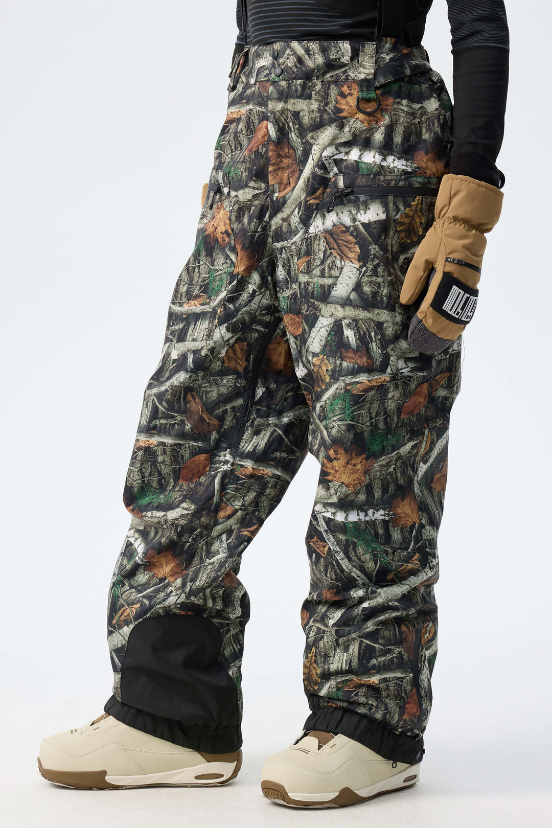 Pantalon de neige baggy isolant vert armée pour homme avec bretelles amovibles 