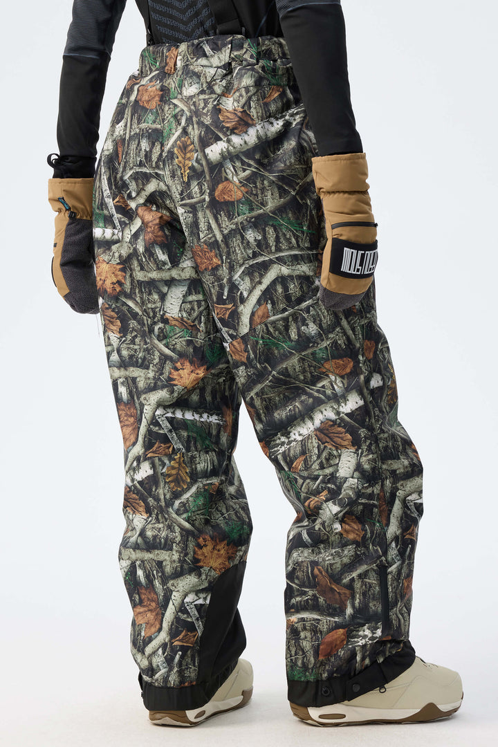 Pantalon de neige baggy isolant vert armée pour homme avec bretelles amovibles 