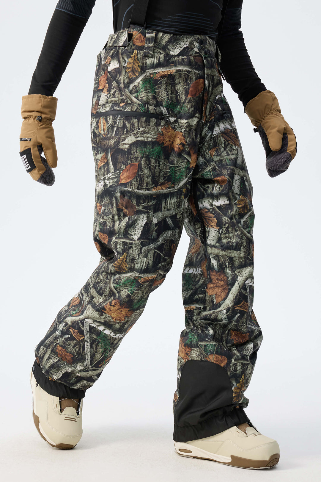 Pantalon de neige baggy isolant vert armée pour homme avec bretelles amovibles 