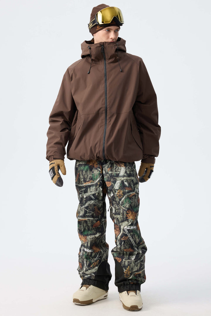 Pantalon de neige baggy isolant vert armée pour homme avec bretelles amovibles 