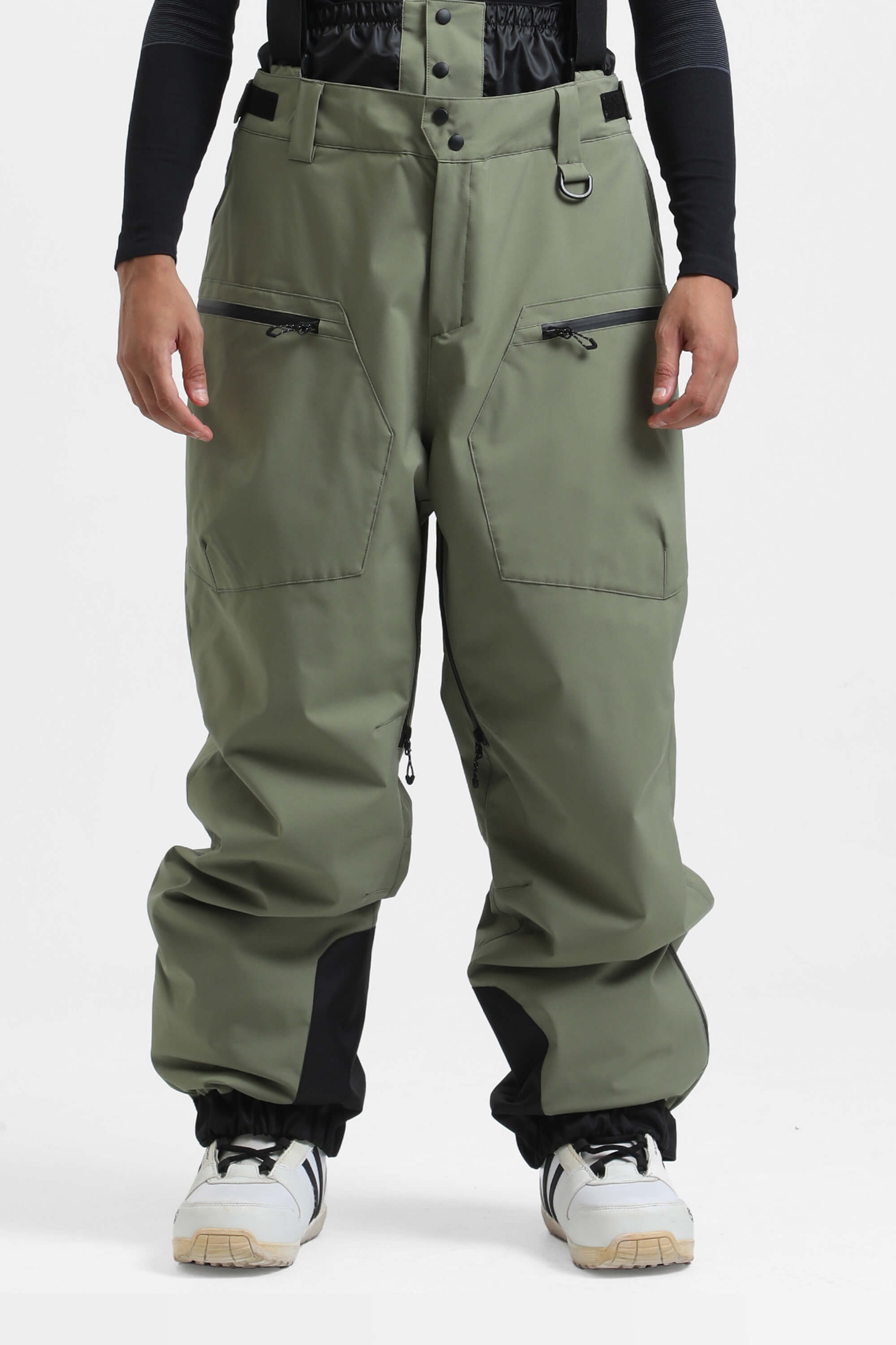 Men's Army Green Insulated Baggy Snow Pants With Detachable