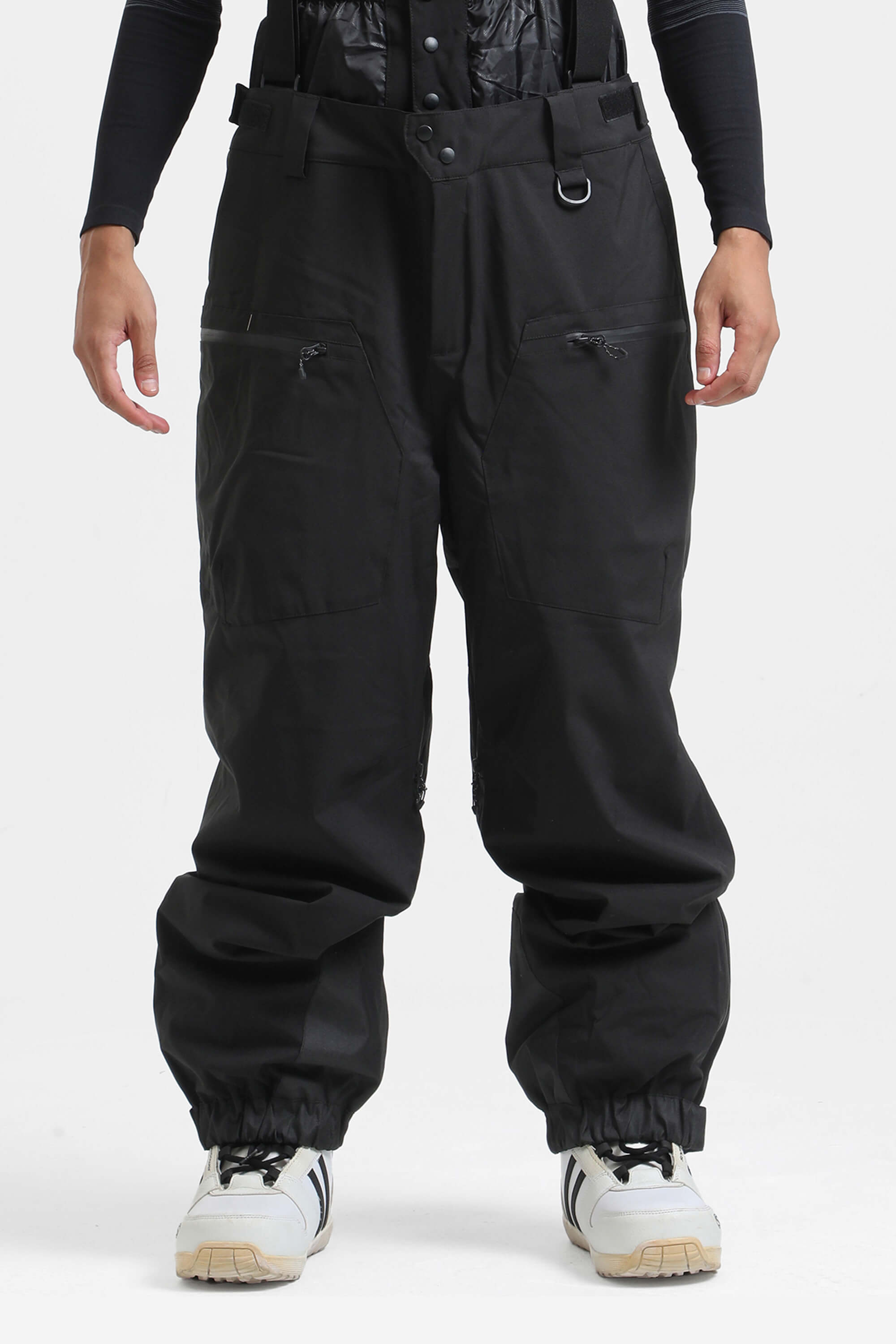 Men's Black Insulated Baggy Snow Pants With Detachable Suspenders