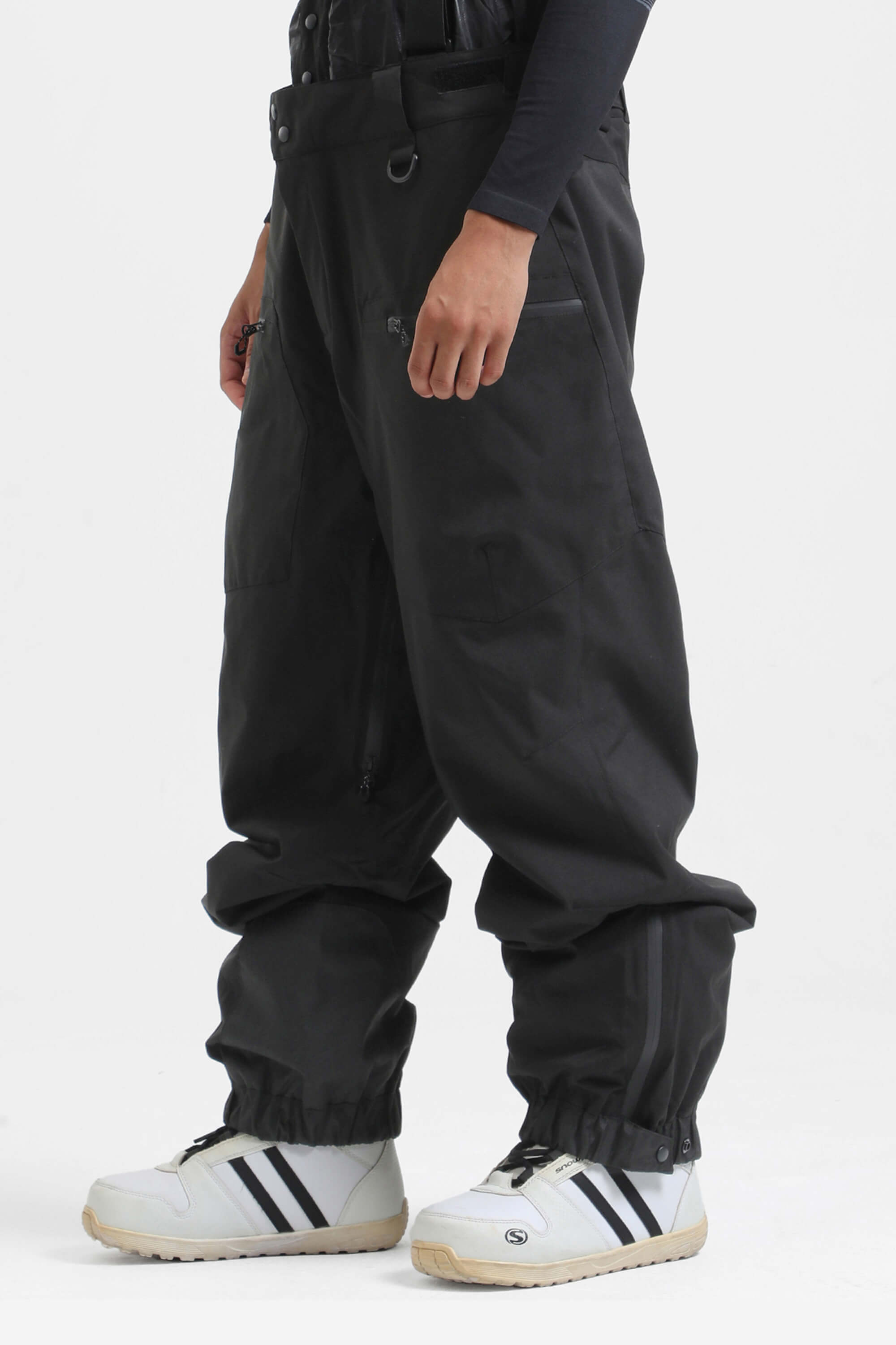 Men's Black Insulated Baggy Snow Pants With Detachable Suspenders