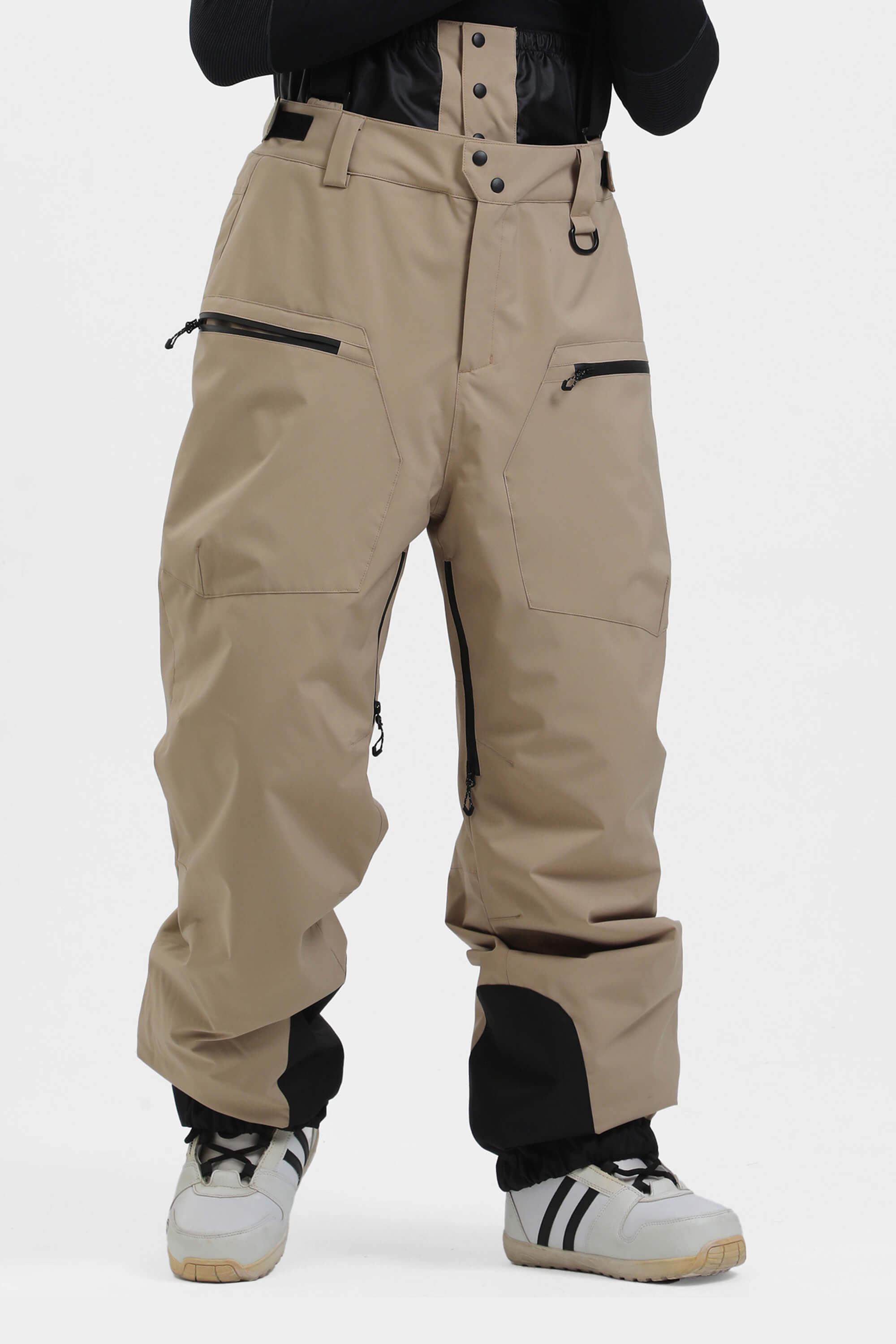 Men's Khaki Insulated Baggy Snow Pants With Detachable Suspenders