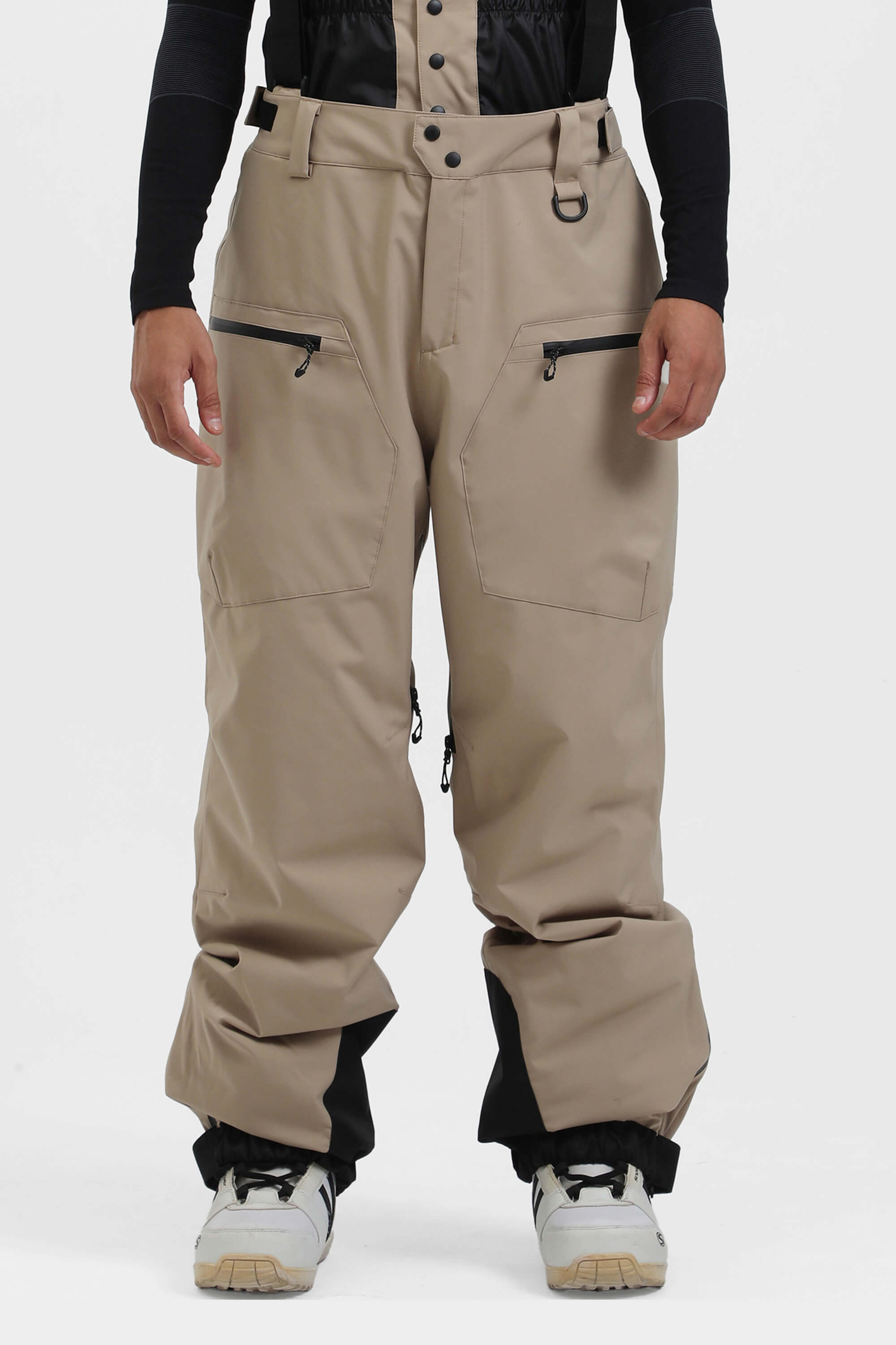 Men's Army Green Insulated Baggy Snow Pants With Detachable