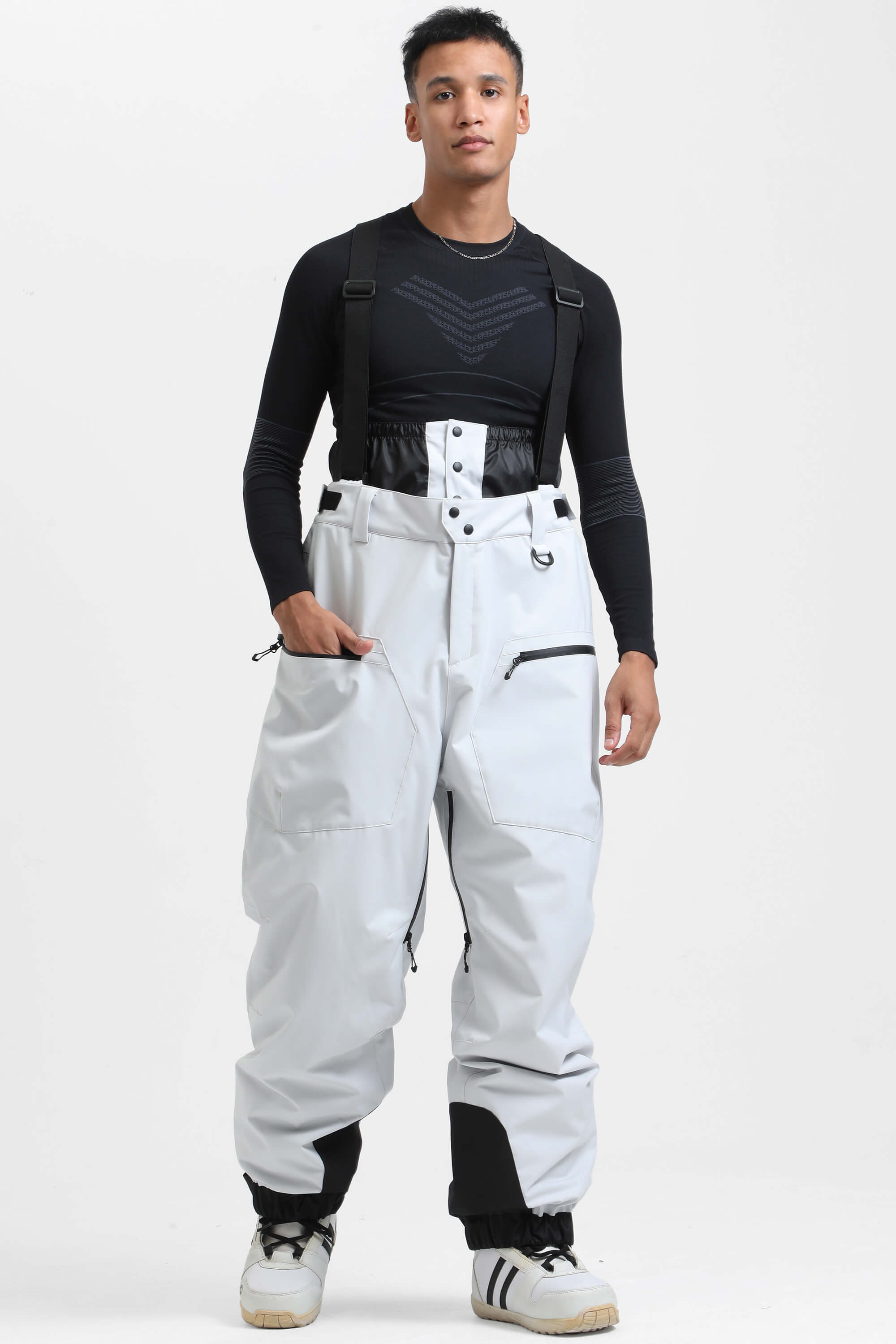 Men's Army Green Insulated Baggy Snow Pants With Detachable