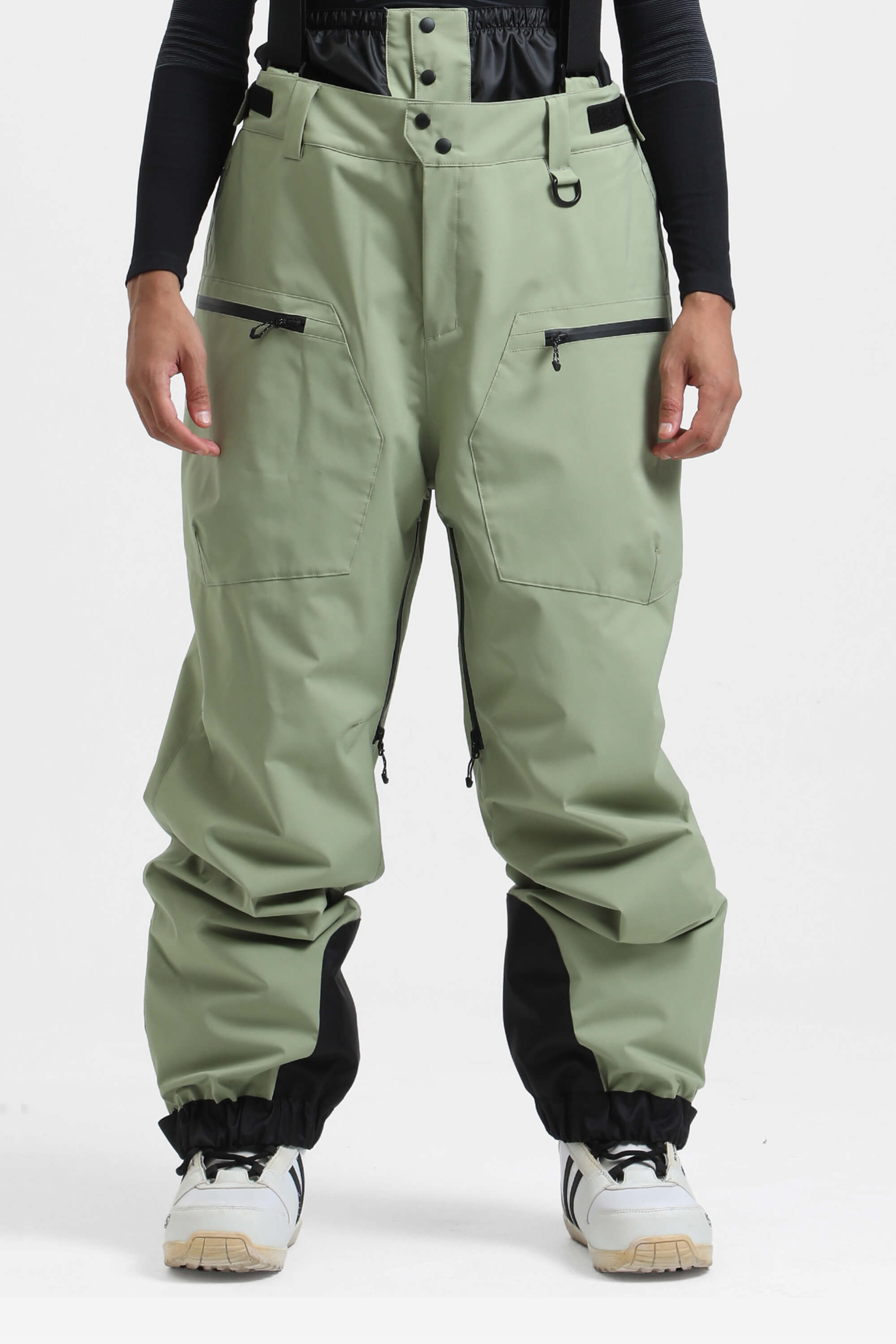 Men's Army Green Insulated Baggy Snow Pants With Detachable