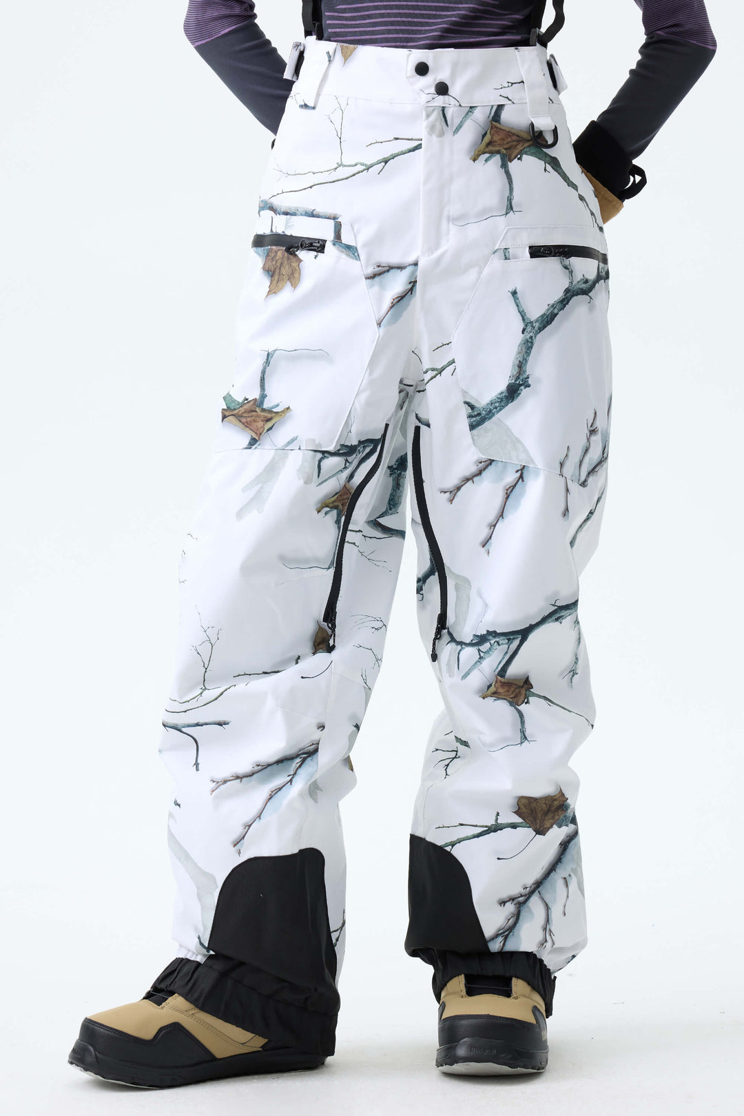 Women's Winter Branch Camo Insulated Baggy Snow Pants With Detachable Suspenders