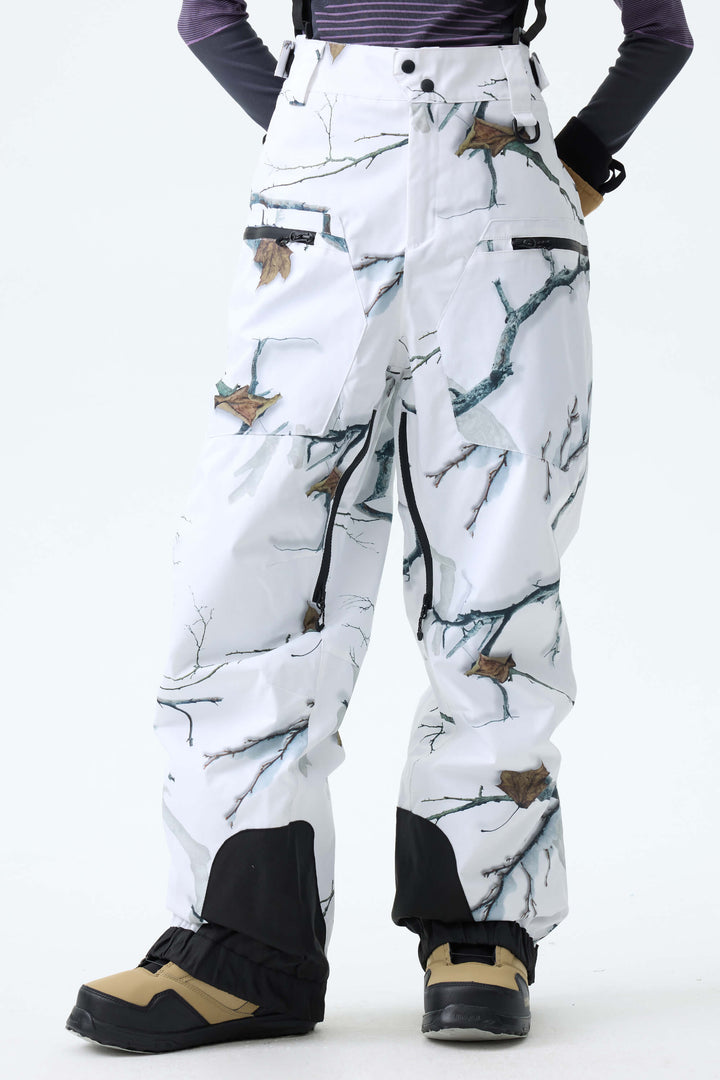 Women's Winter Branch Camo Insulated Baggy Snow Pants With Detachable Suspenders