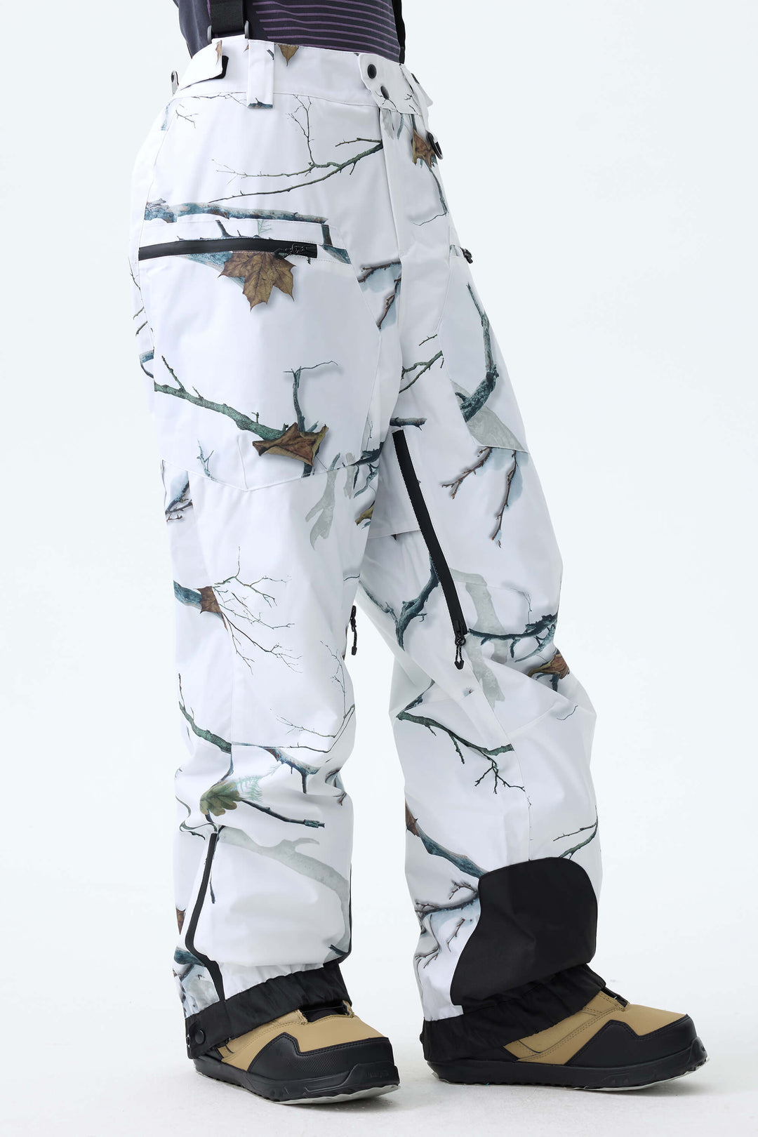 Women's Winter Branch Camo Insulated Baggy Snow Pants With Detachable Suspenders