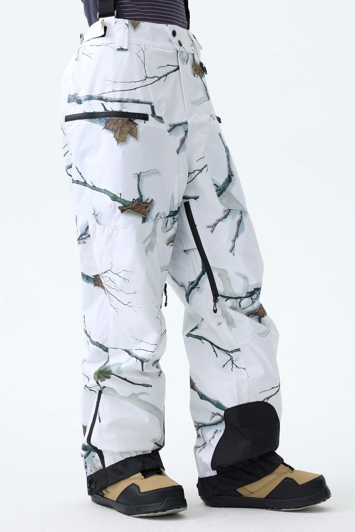 Women's Winter Branch Camo Insulated Baggy Snow Pants With Detachable Suspenders
