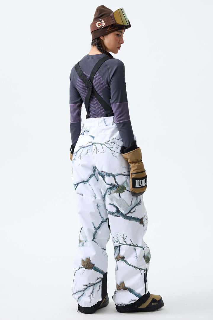 Women's Winter Branch Camo Insulated Baggy Snow Pants With Detachable Suspenders
