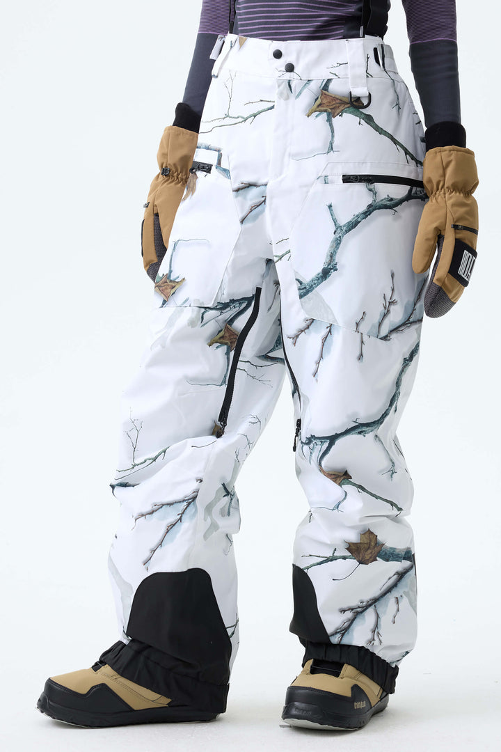Women's Winter Branch Camo Insulated Baggy Snow Pants With Detachable Suspenders