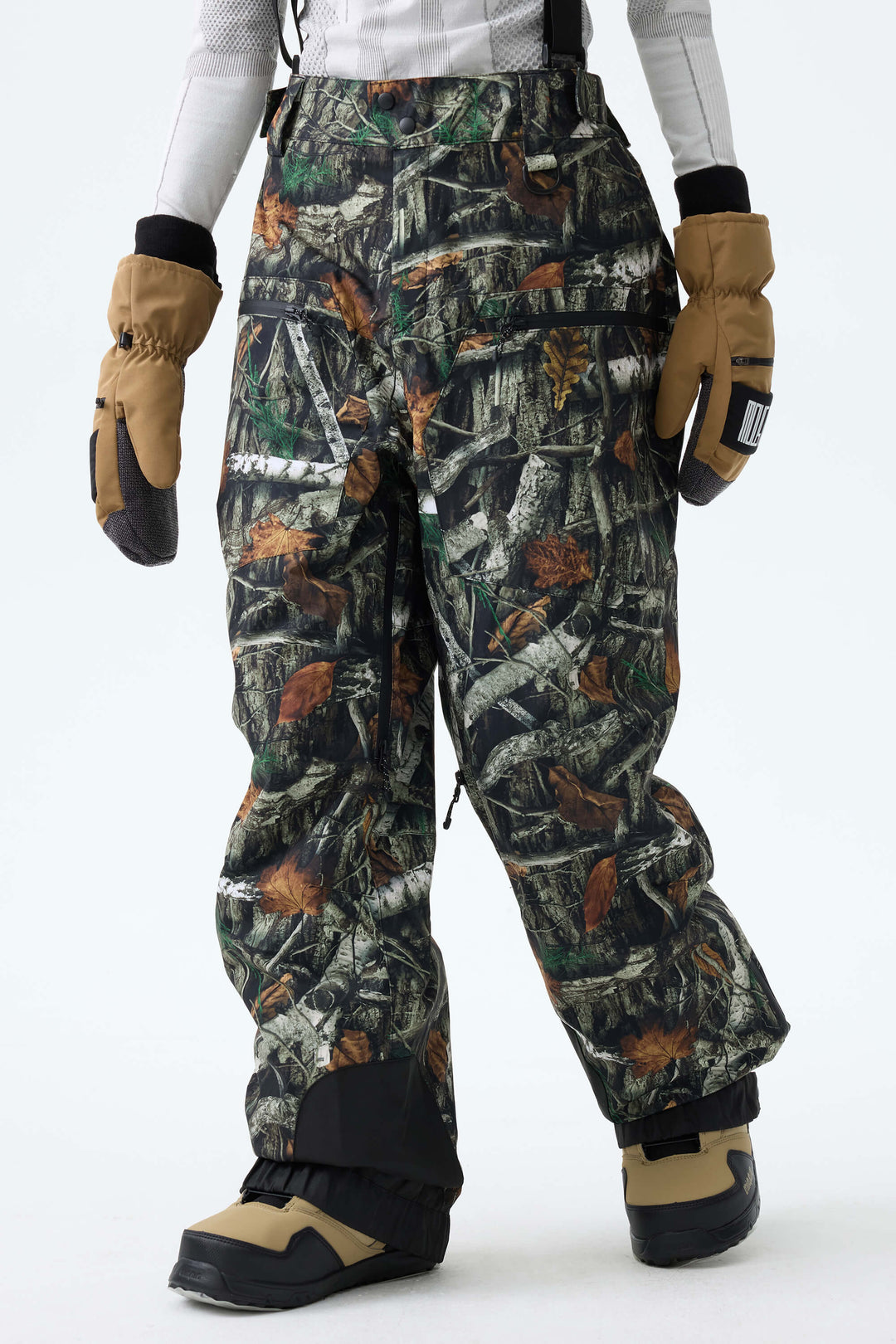 Women's Winter Branch Camo Insulated Baggy Snow Pants With Detachable Suspenders