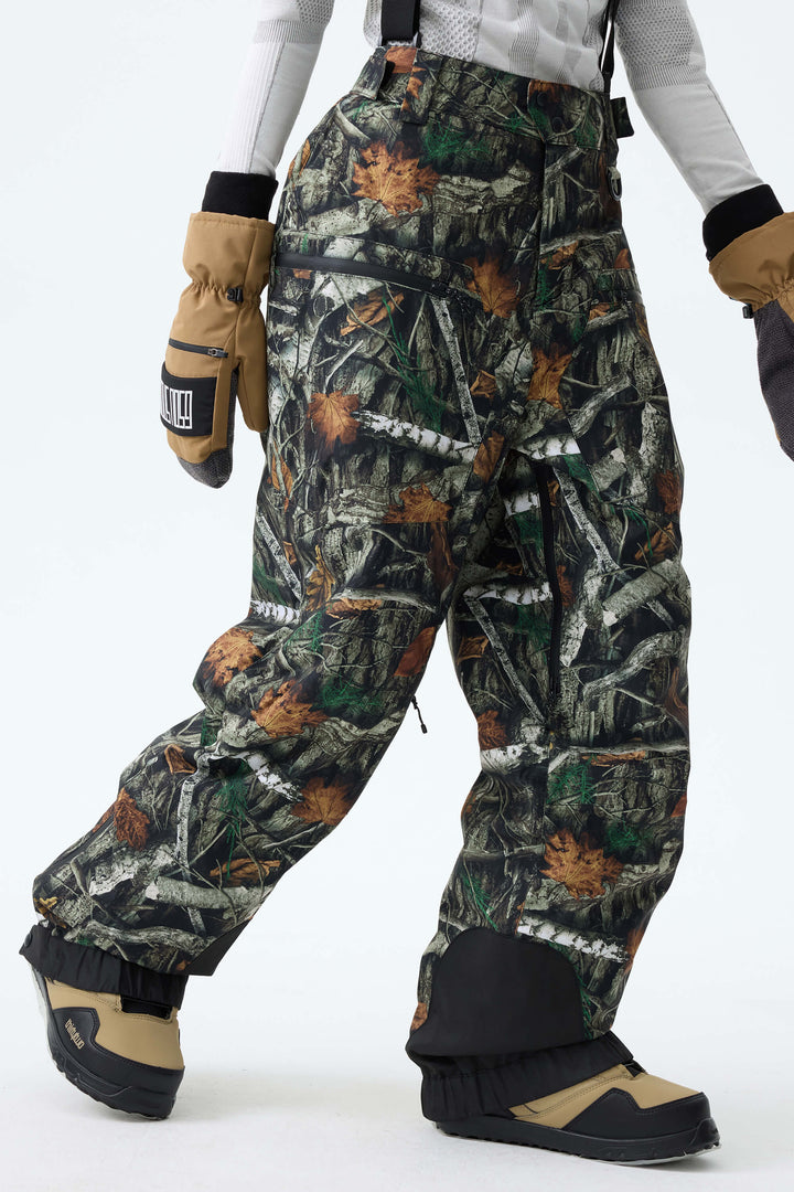 Women's Bark Woodland Camo Insulated Baggy Snow Pants With Detachable Suspenders