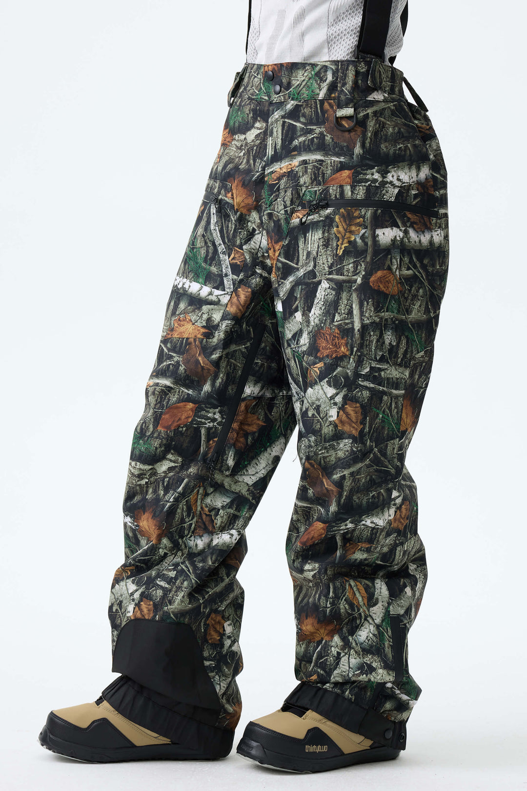 Women's Winter Branch Camo Insulated Baggy Snow Pants With Detachable Suspenders