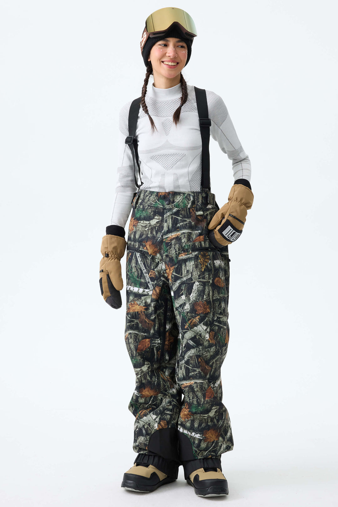 Women's Bark Woodland Camo Insulated Baggy Snow Pants With Detachable Suspenders