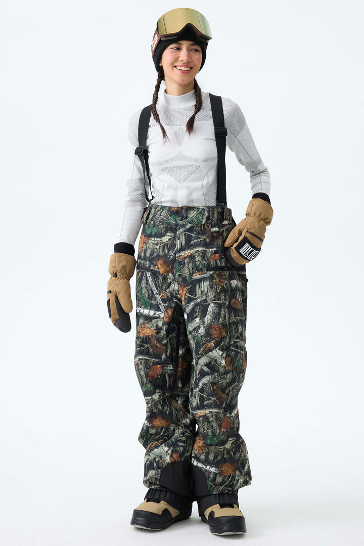 Women's Bark Woodland Camo Insulated Baggy Snow Pants With Detachable Suspenders
