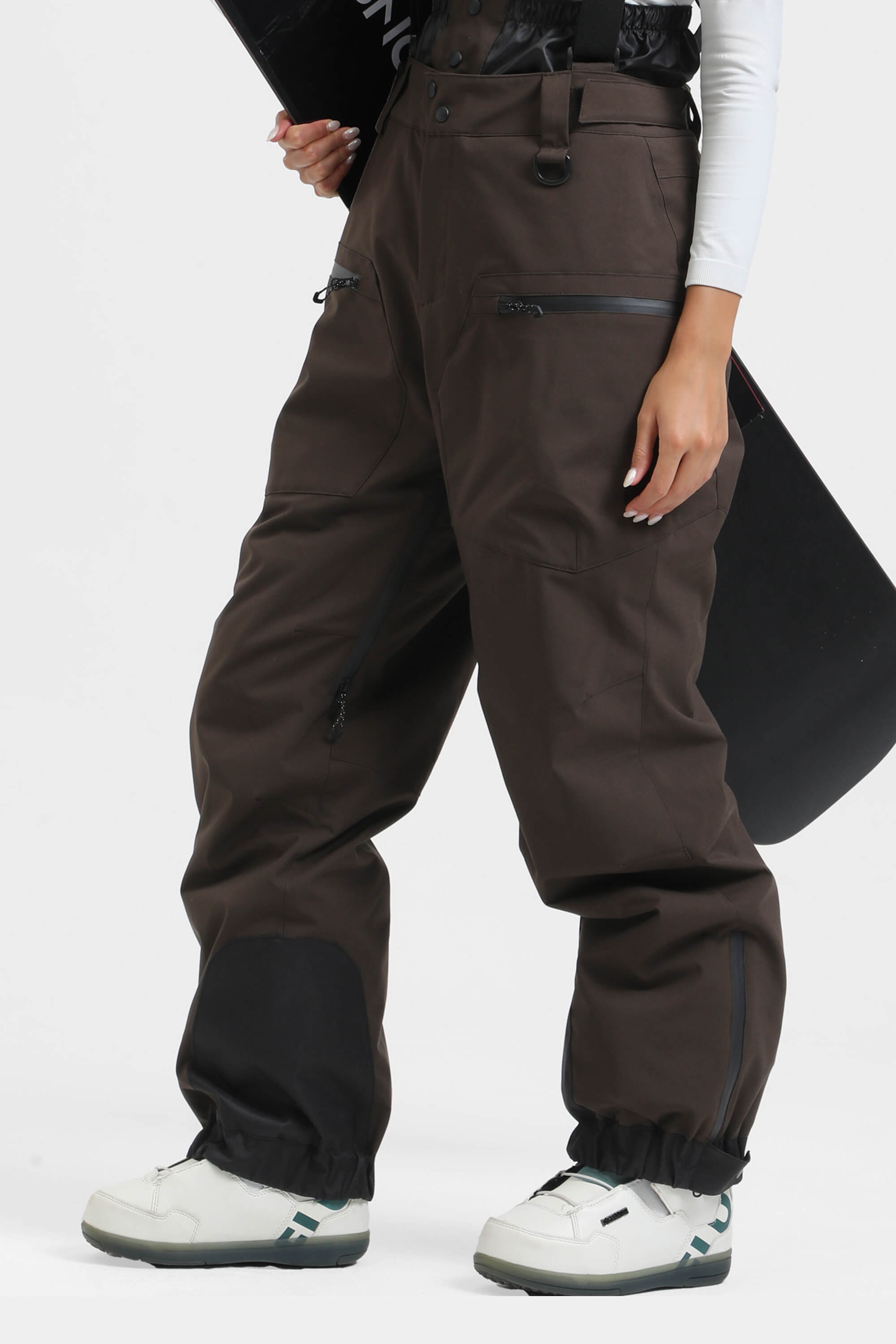 Women's Black Insulated Baggy Snow Pants With Detachable