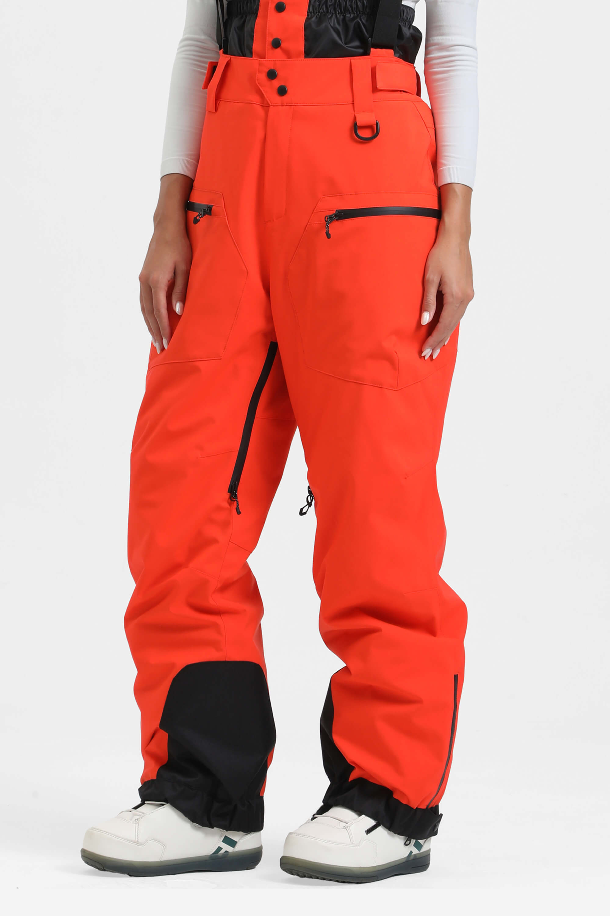 Women's Neon Red Insulated Baggy Snow Pants With Detachable