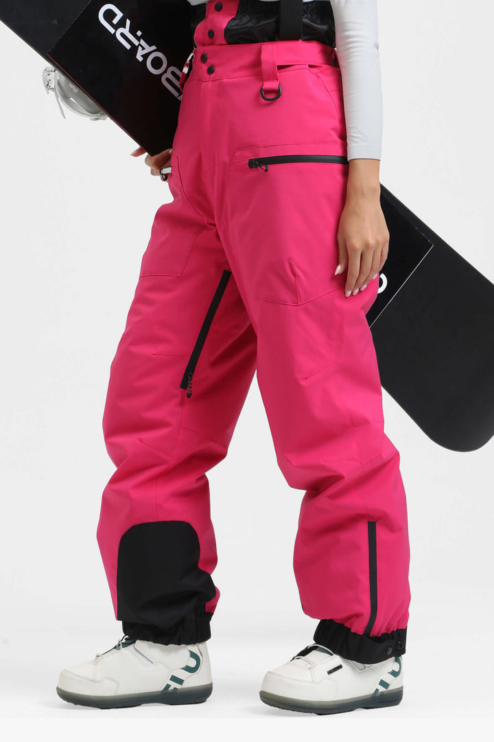 Kaffeefarbene isolierte Baggy-Schneehose für Damen mit abnehmbaren Hosenträgern 