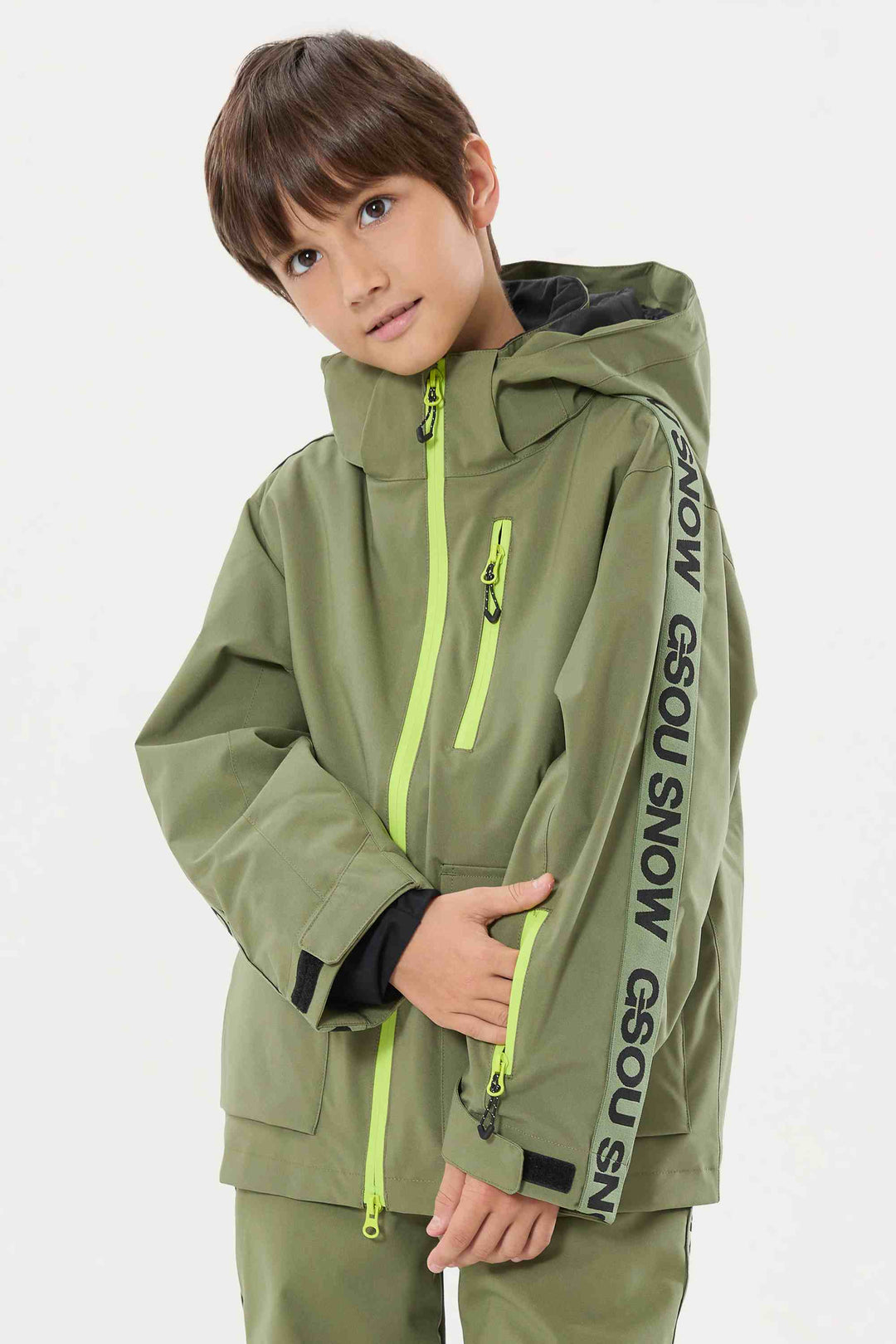 Off-White Sportliche wasserdichte, isolierte Schneejacke für Kinder mit Logoband 