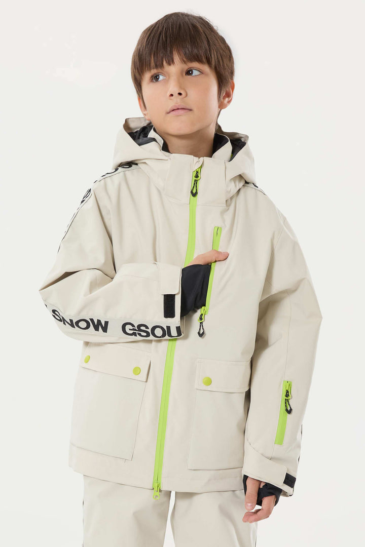 Off-White Sportliche wasserdichte, isolierte Schneejacke für Kinder mit Logoband 