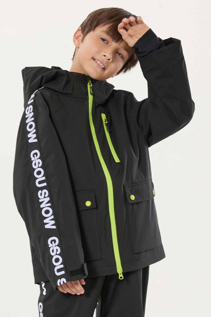 Off-White Sportliche wasserdichte, isolierte Schneejacke für Kinder mit Logoband 