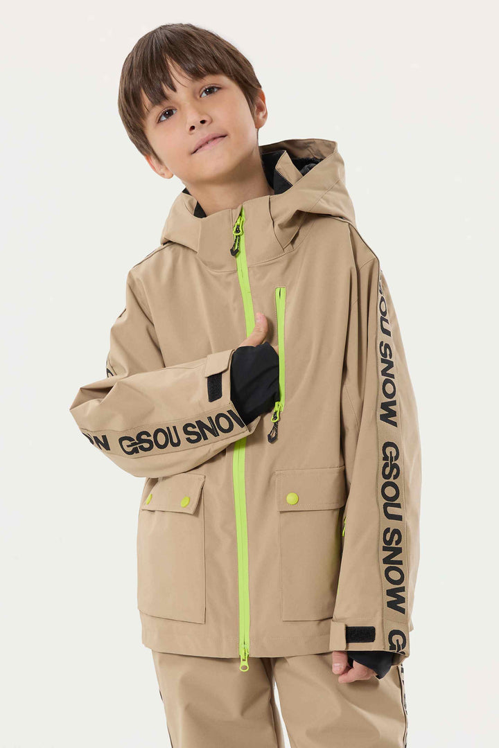 Off-White Sportliche wasserdichte, isolierte Schneejacke für Kinder mit Logoband 