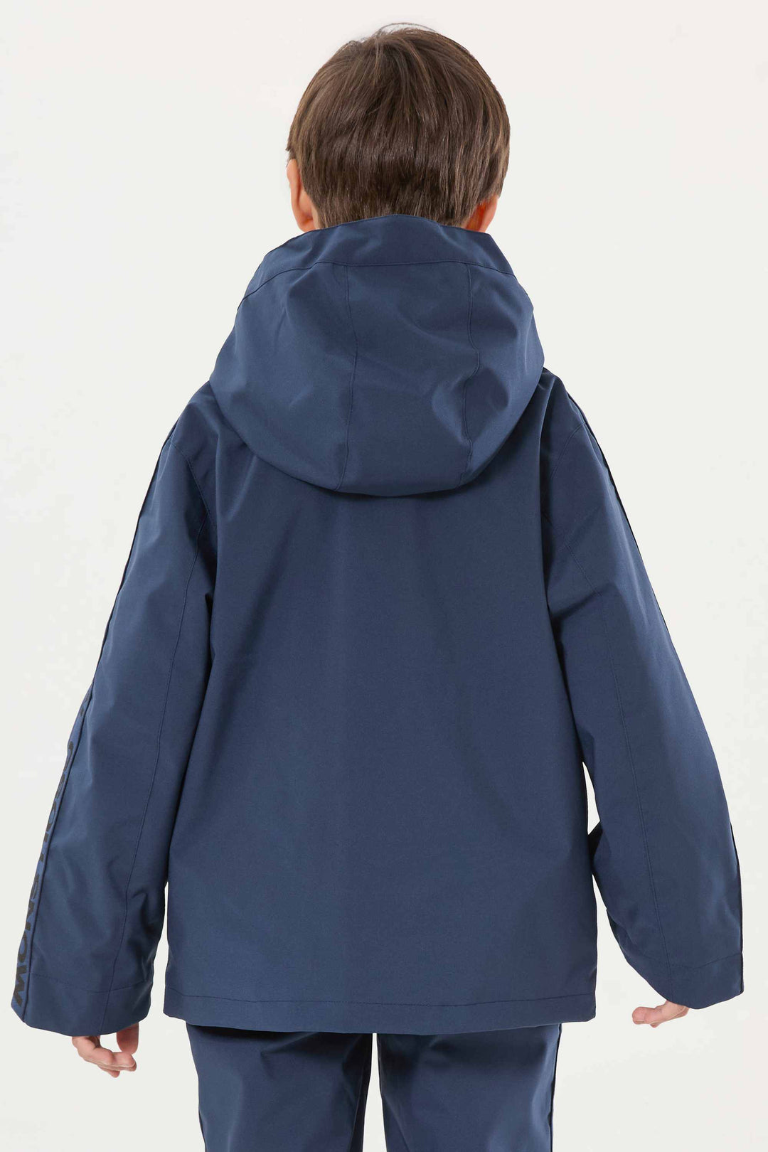 Marineblaue, wasserdichte, isolierte Schneejacke mit sportlichem Logoband für Kinder