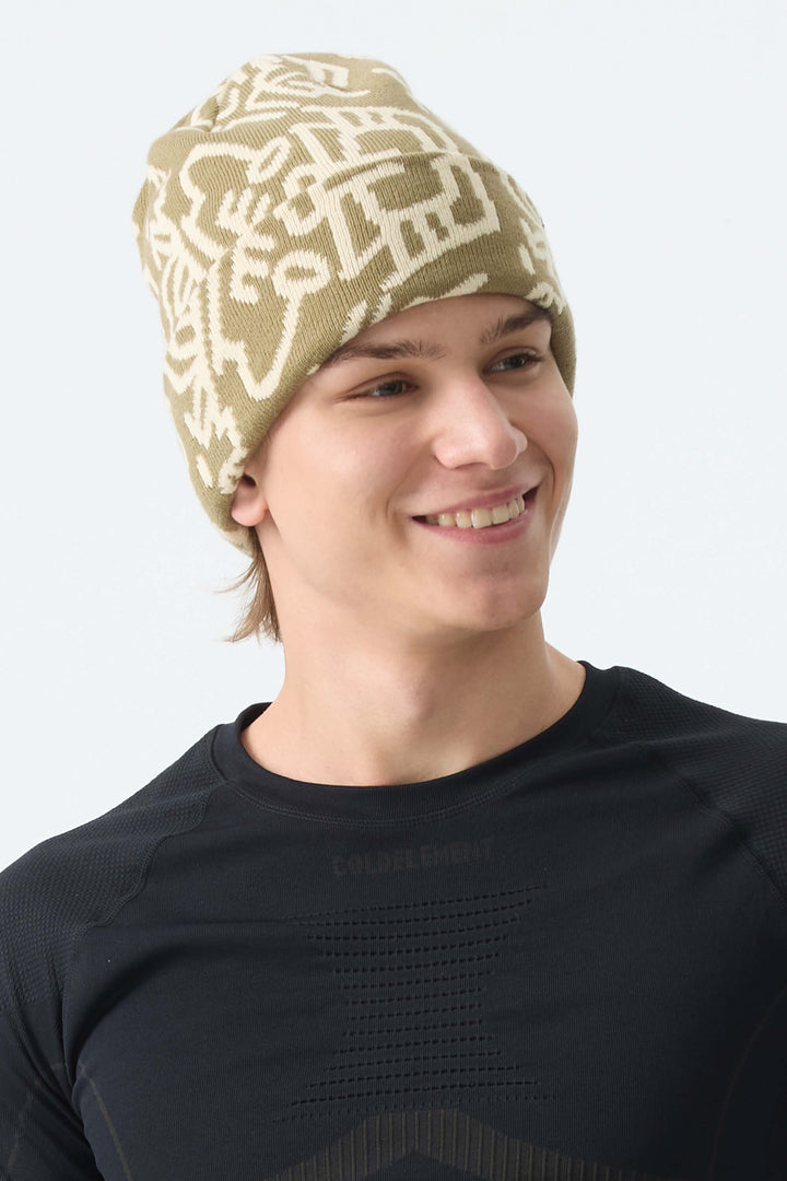Unisex Black Graffiti Thick Cuffed Beanie