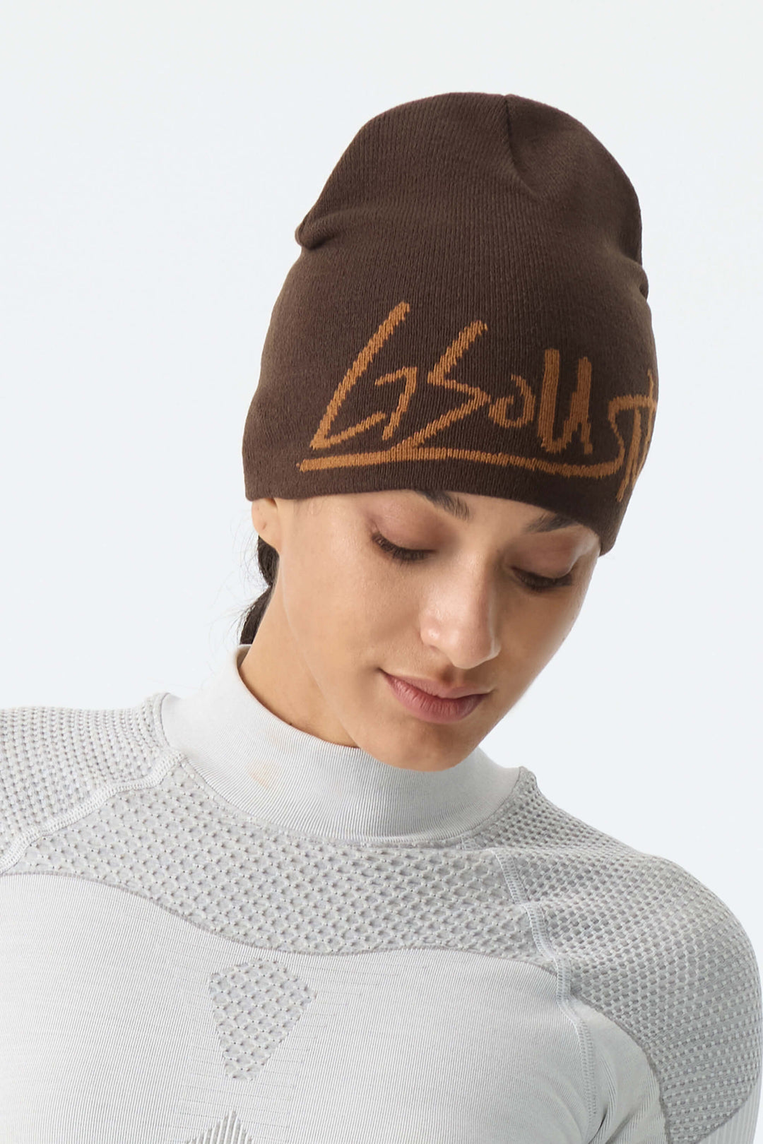 Unisex Brown Logo Cuffless Lightweight Beanie