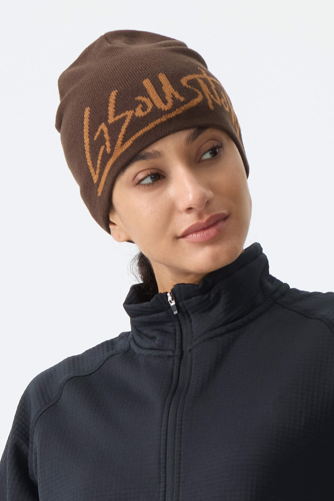 Unisex Brown Logo Cuffless Lightweight Beanie