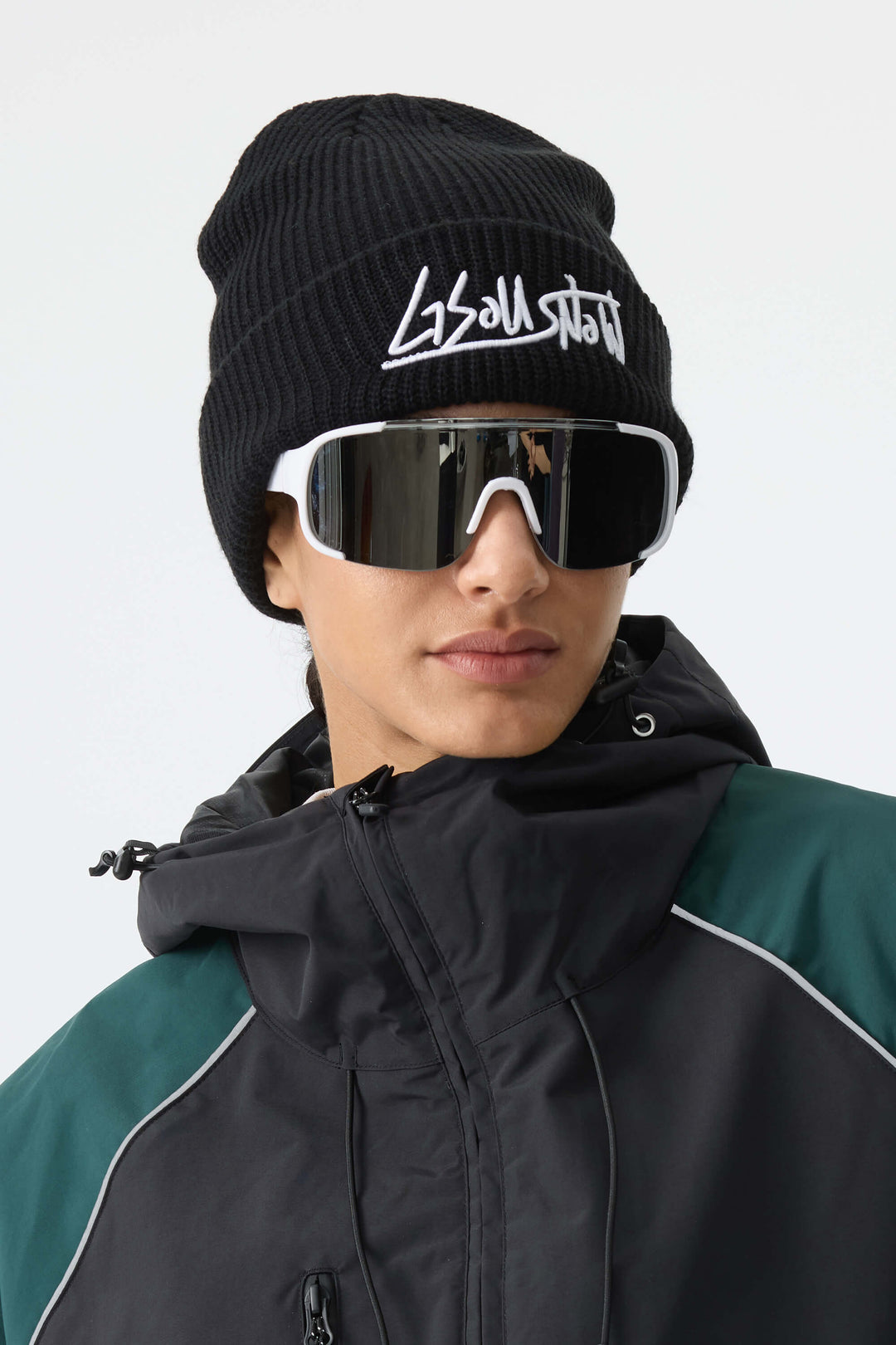 Unisex Khaki Embroidered Cuffed Beanie