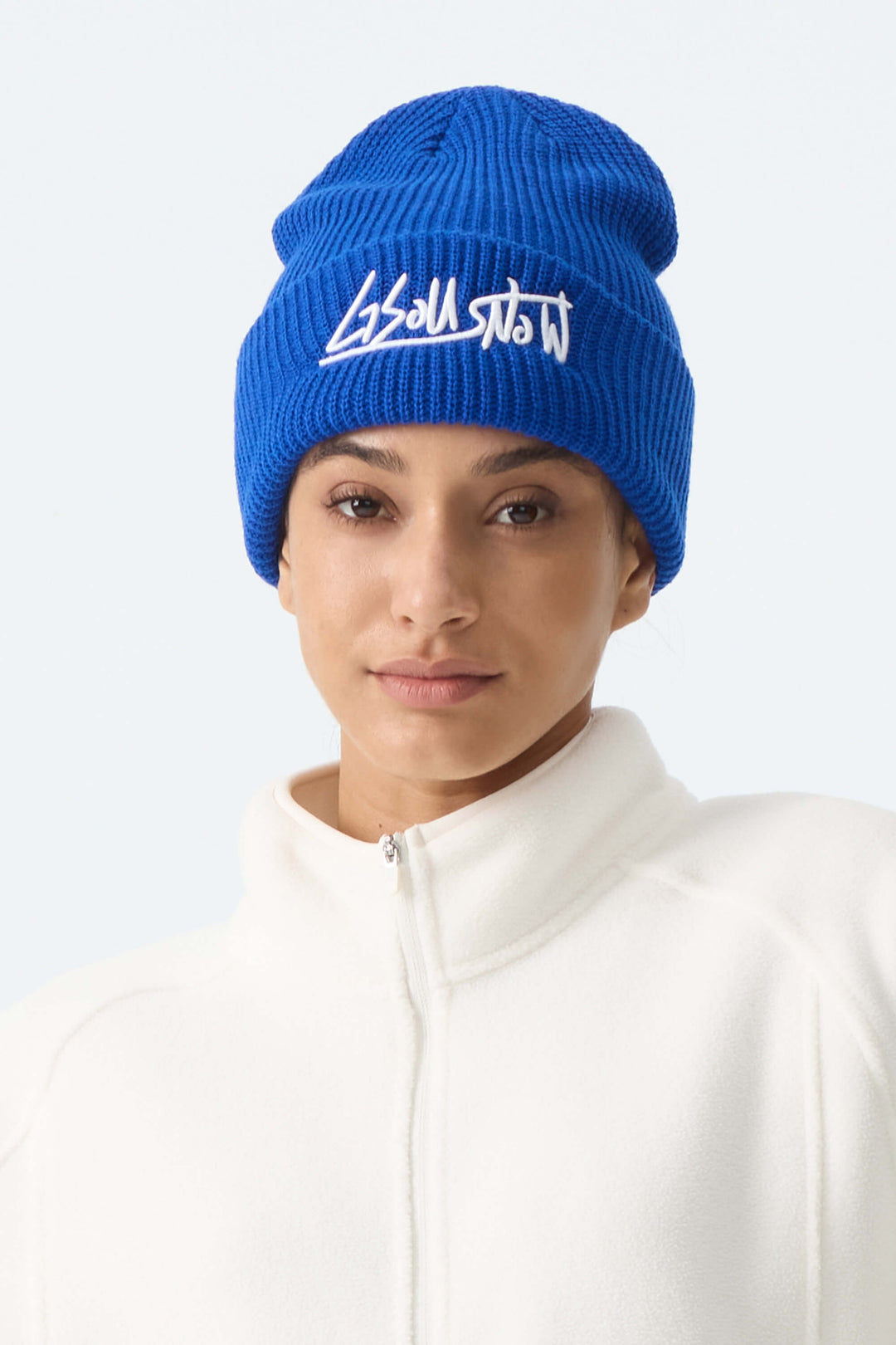Unisex Khaki Embroidered Cuffed Beanie