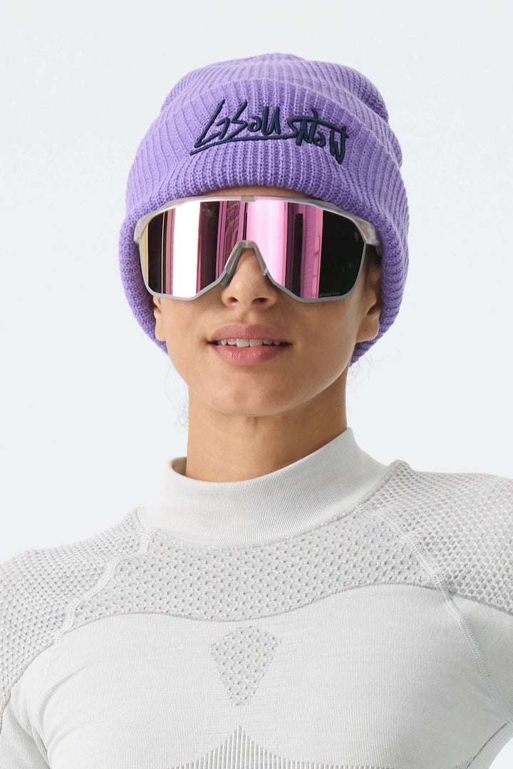 Unisex Khaki Embroidered Cuffed Beanie