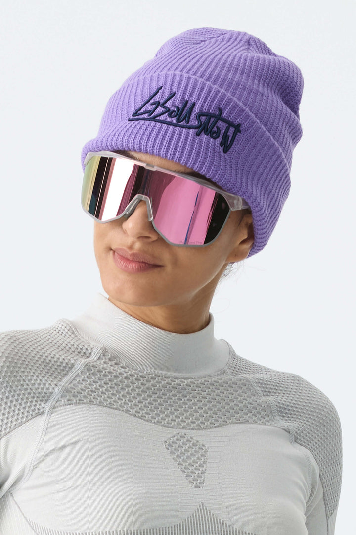 Unisex Khaki Embroidered Cuffed Beanie