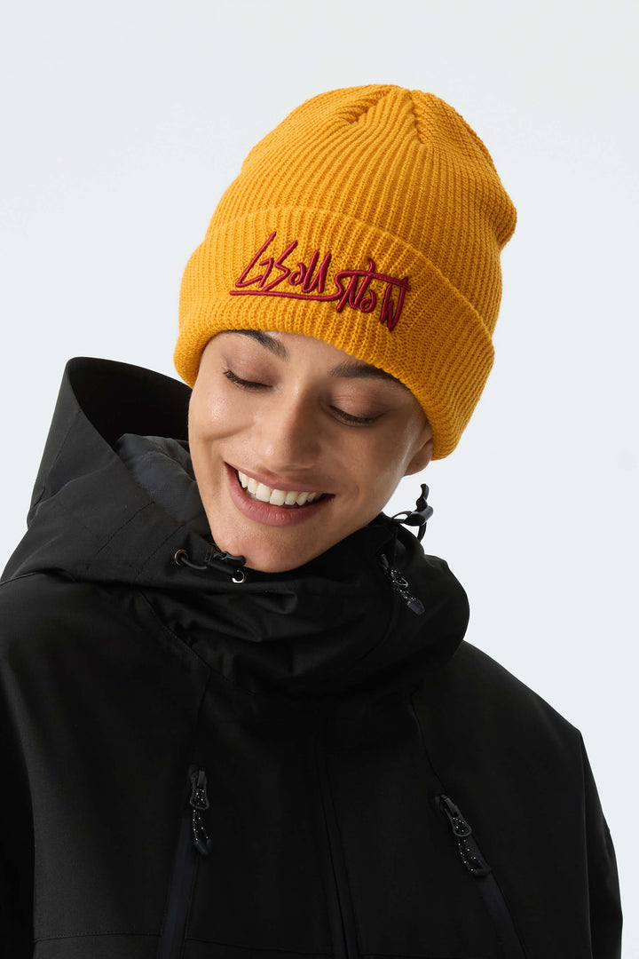 Unisex Khaki Embroidered Cuffed Beanie