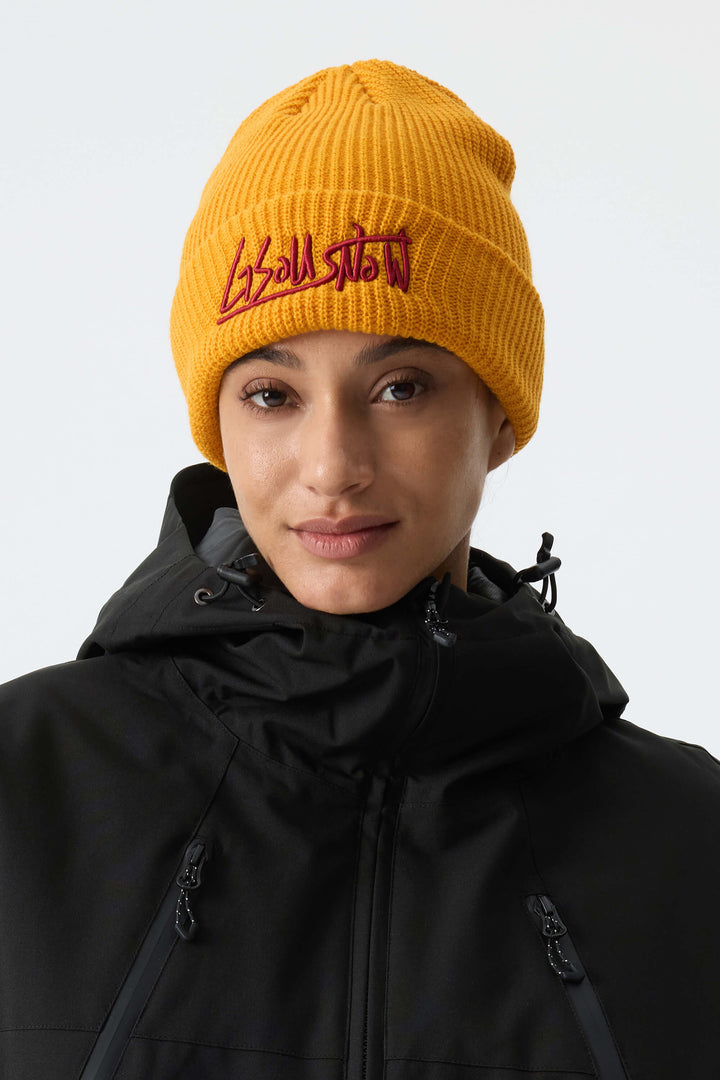 Unisex Khaki Embroidered Cuffed Beanie